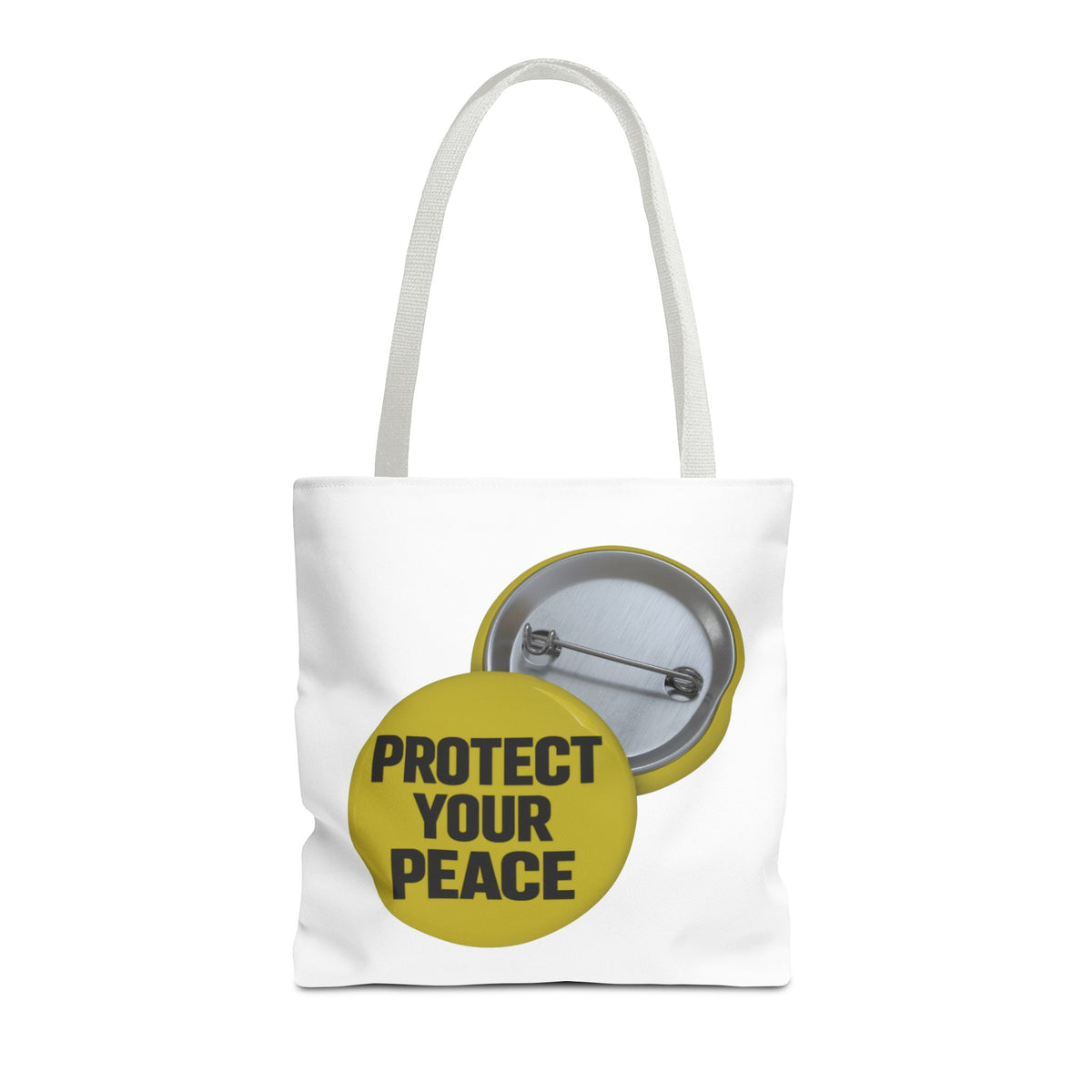 Protect Your Peace Tote Bag — Inspirational Yellow Button Graphic Tote