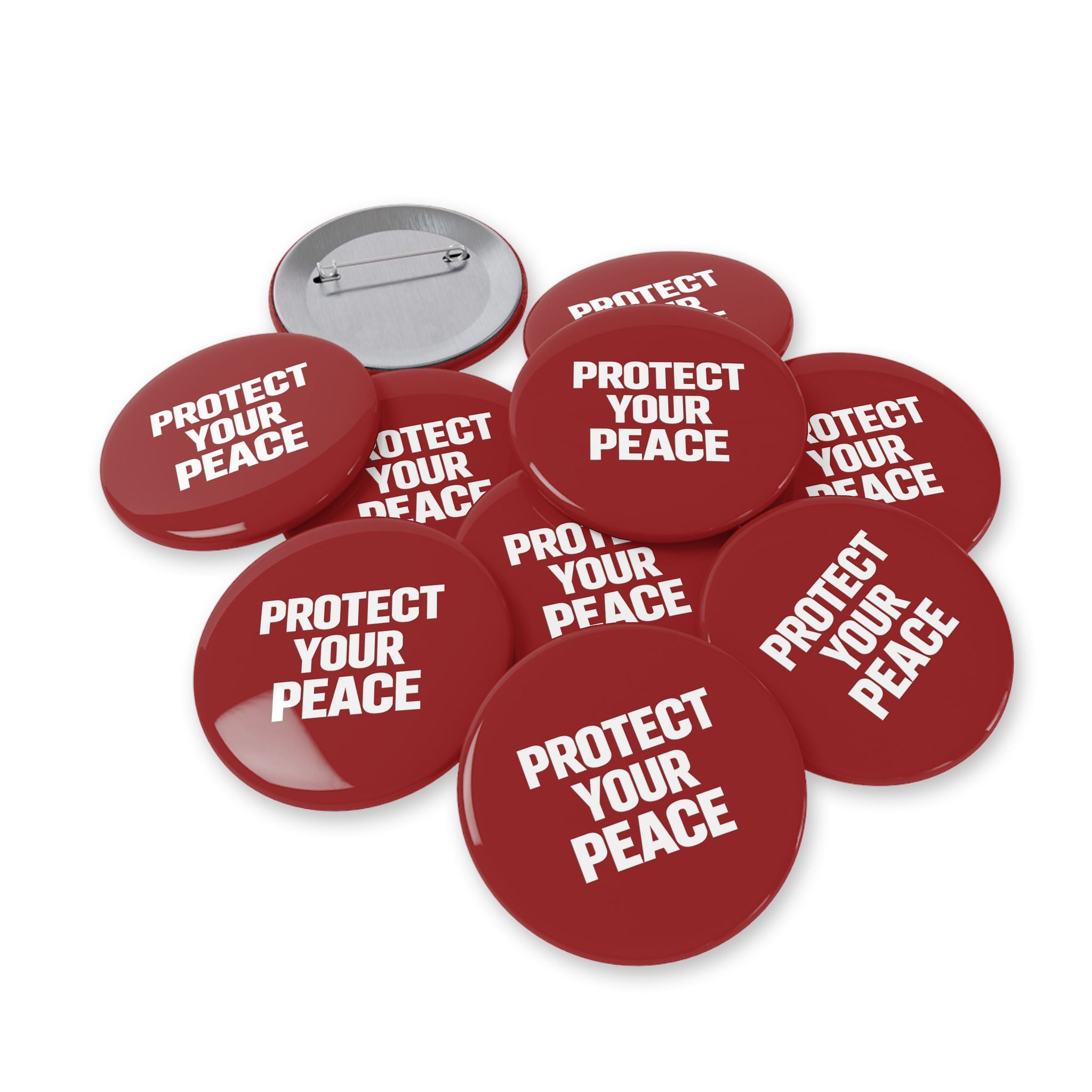 Protect Your Peace Round Pin — Red Motivational Button Badge