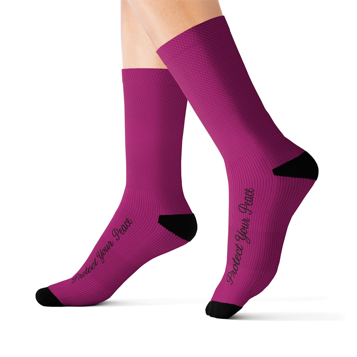Protect Your Peace Magenta Sublimation Socks — Custom  Print Crew Socks