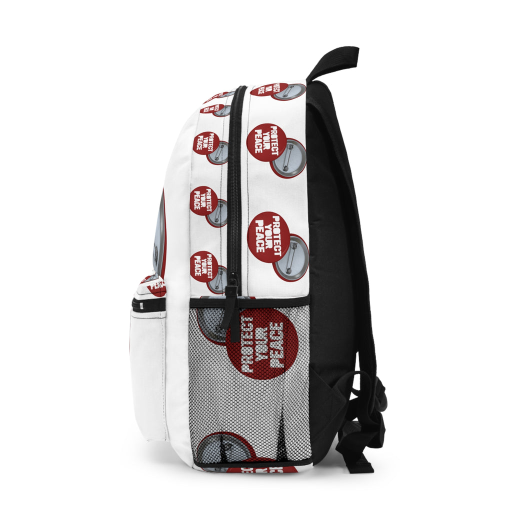 Protect Your Peace Backpack - Red Button Motif School & Travel Bag
