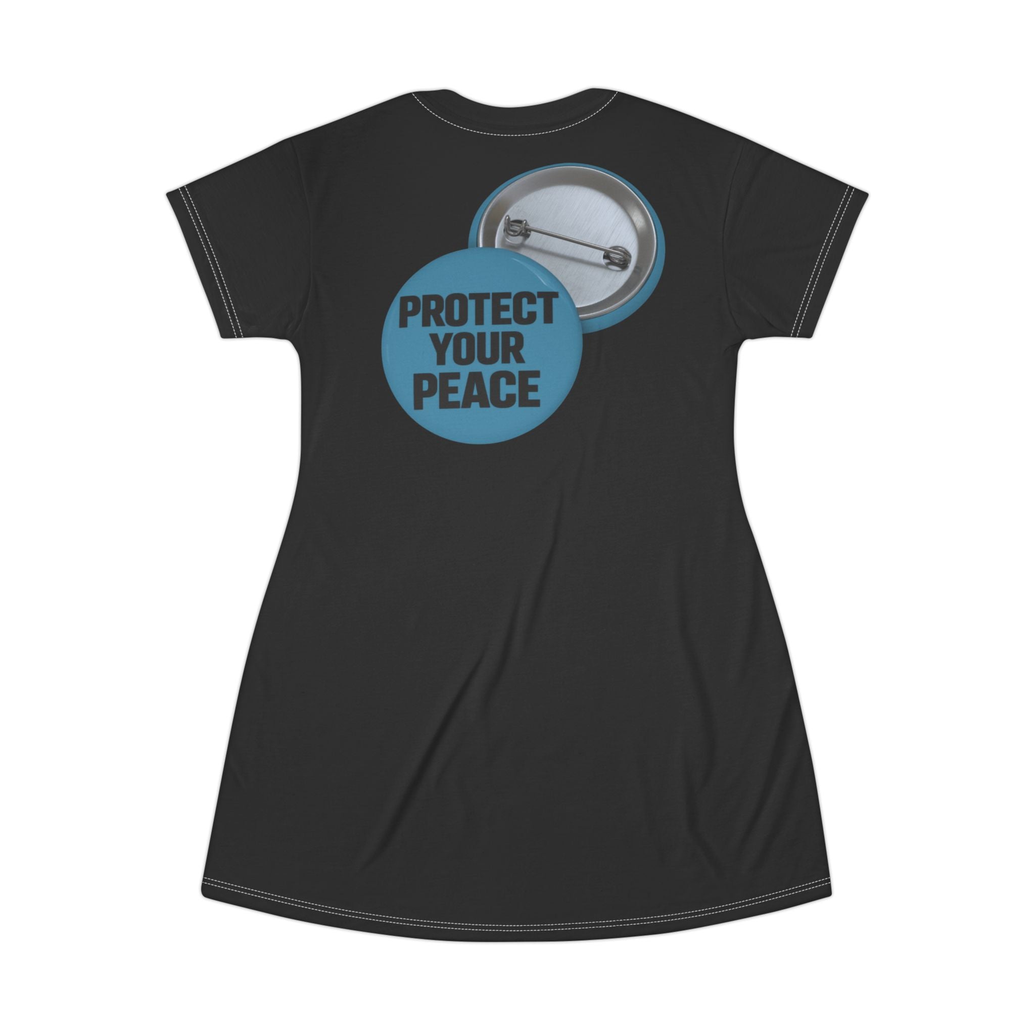 Protect Your Peace T-Shirt Dress — Graphic Button Badge Design