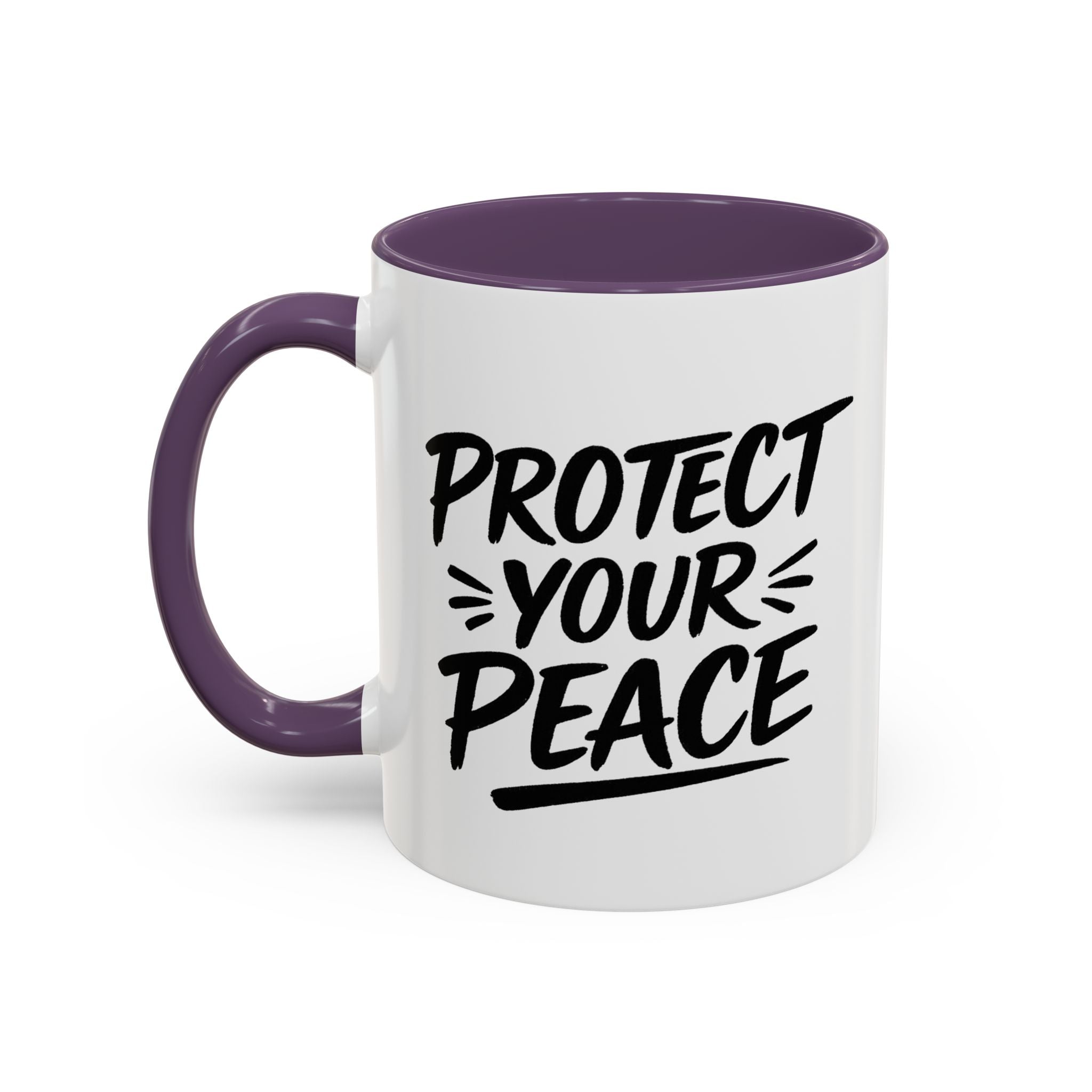 Protect Your Peace Accent Coffee Mug — Inspirational Black & White Ceramic