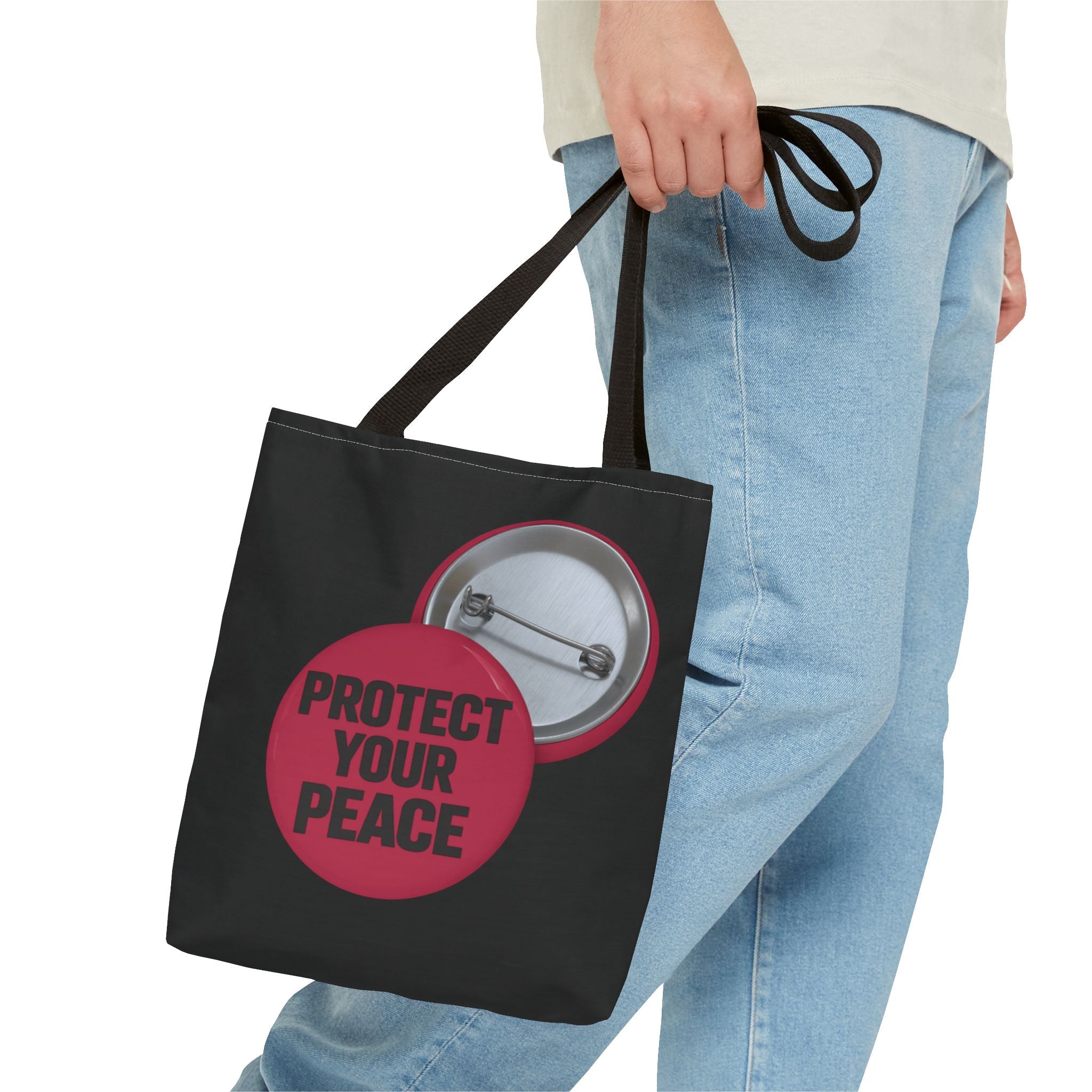 Protect Your Peace Button Graphic Tote Bag
