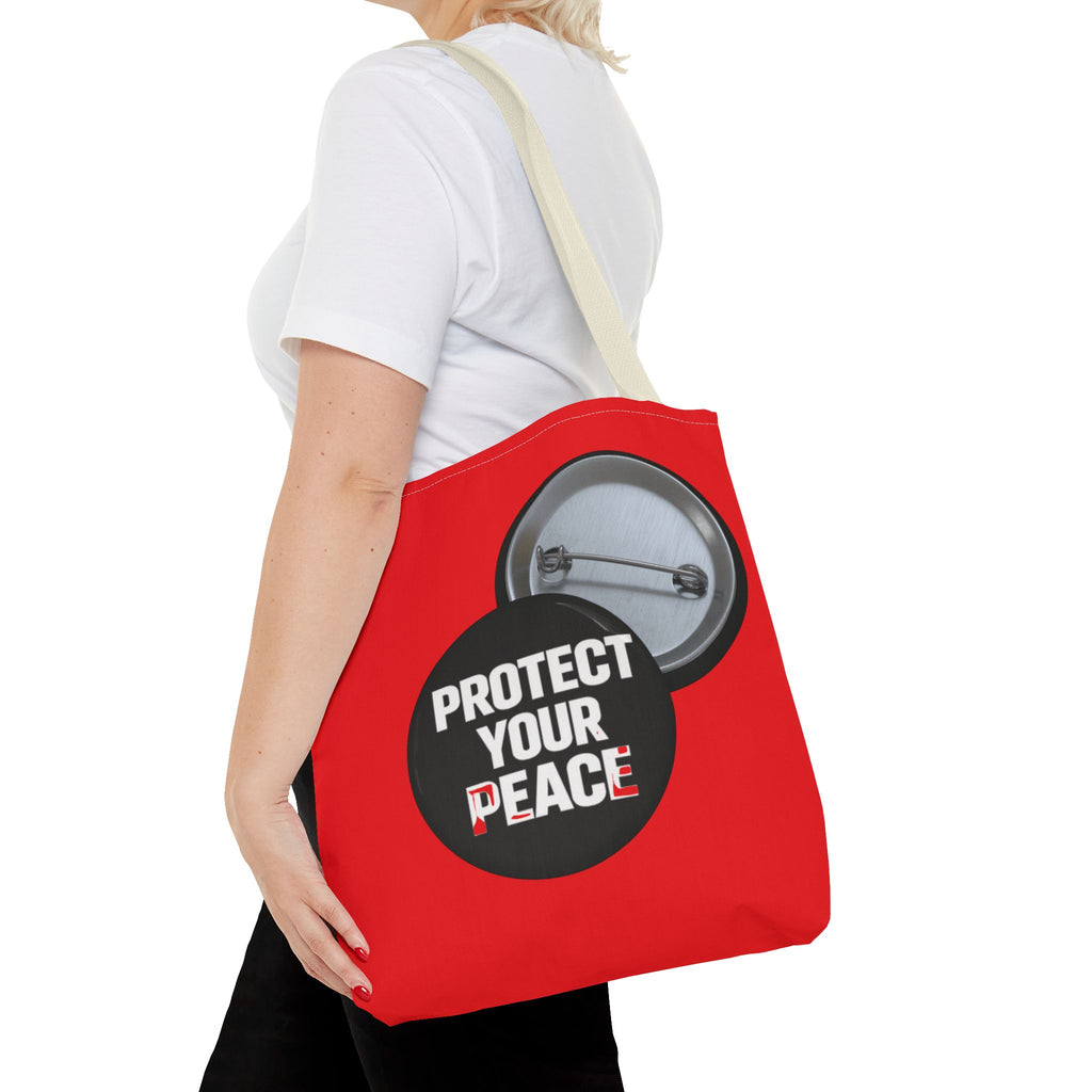 Tote Bag — "Protect Your Peace" Button Design All-Over Print Tote