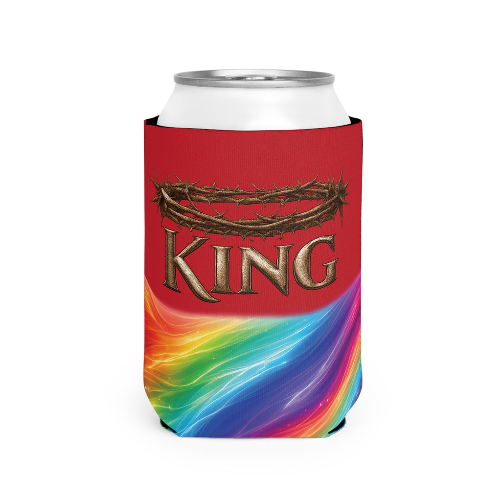 Can Cooler Sleeve — “The King” Rainbow Christian Crown Design