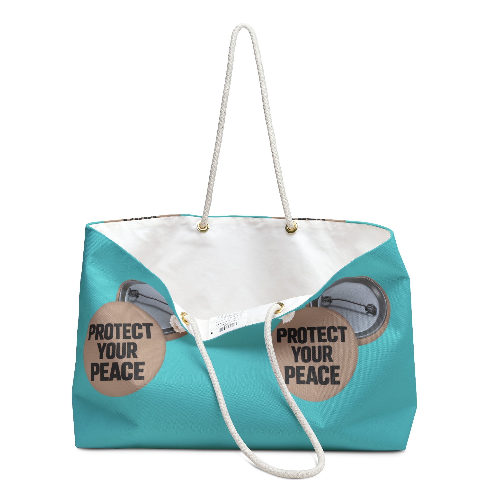 Protect Your Peace Weekender Bag — Turquoise Travel Tote with Motivational Badge Design