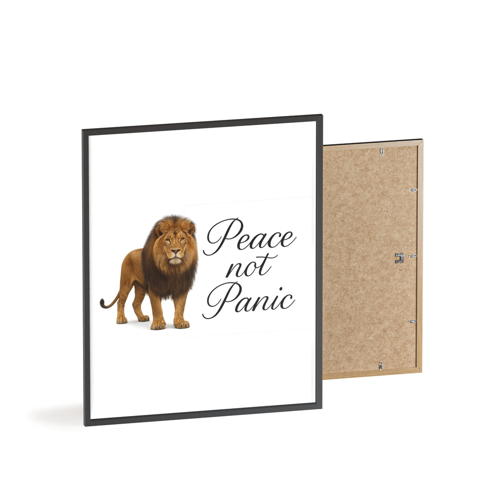 Peace Not Panic Lion Poster with Wooden Frame — Calming Wall Art for Home & Office