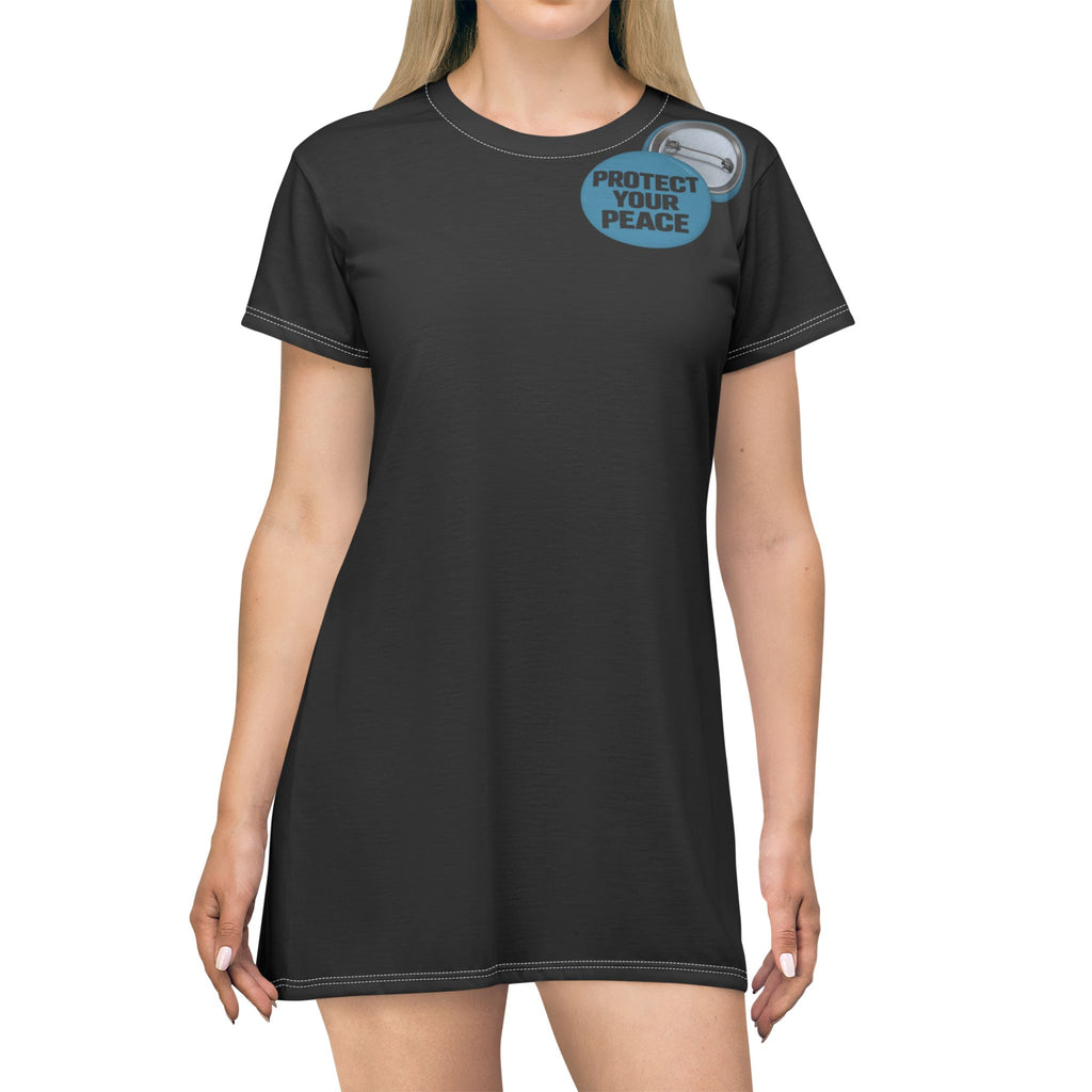 Protect Your Peace T-Shirt Dress — Graphic Button Badge Design