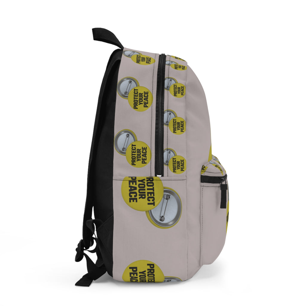 Protect Your Peace Backpack — Yellow Pin-Button Pattern School & Travel Bag