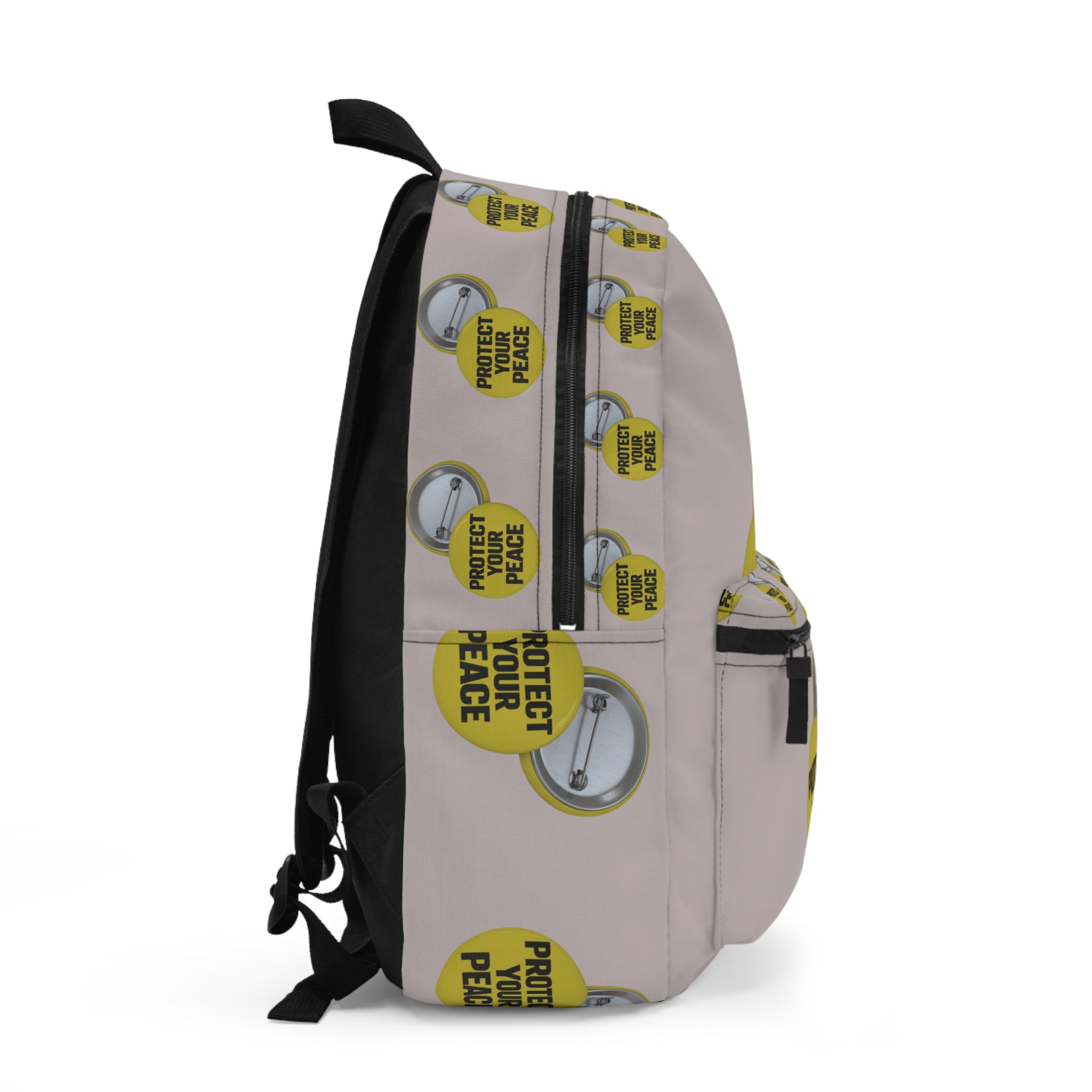 Protect Your Peace Backpack — Yellow Pin-Button Pattern School & Travel Bag