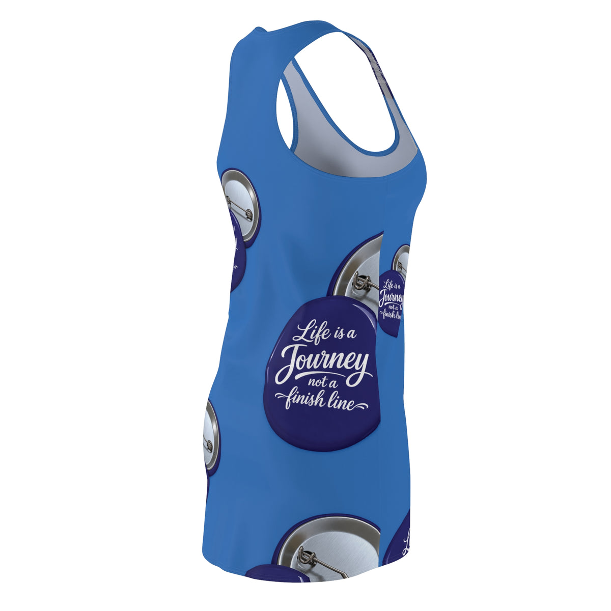 Racerback Dress - Blue "Life is a Journey" Button Print