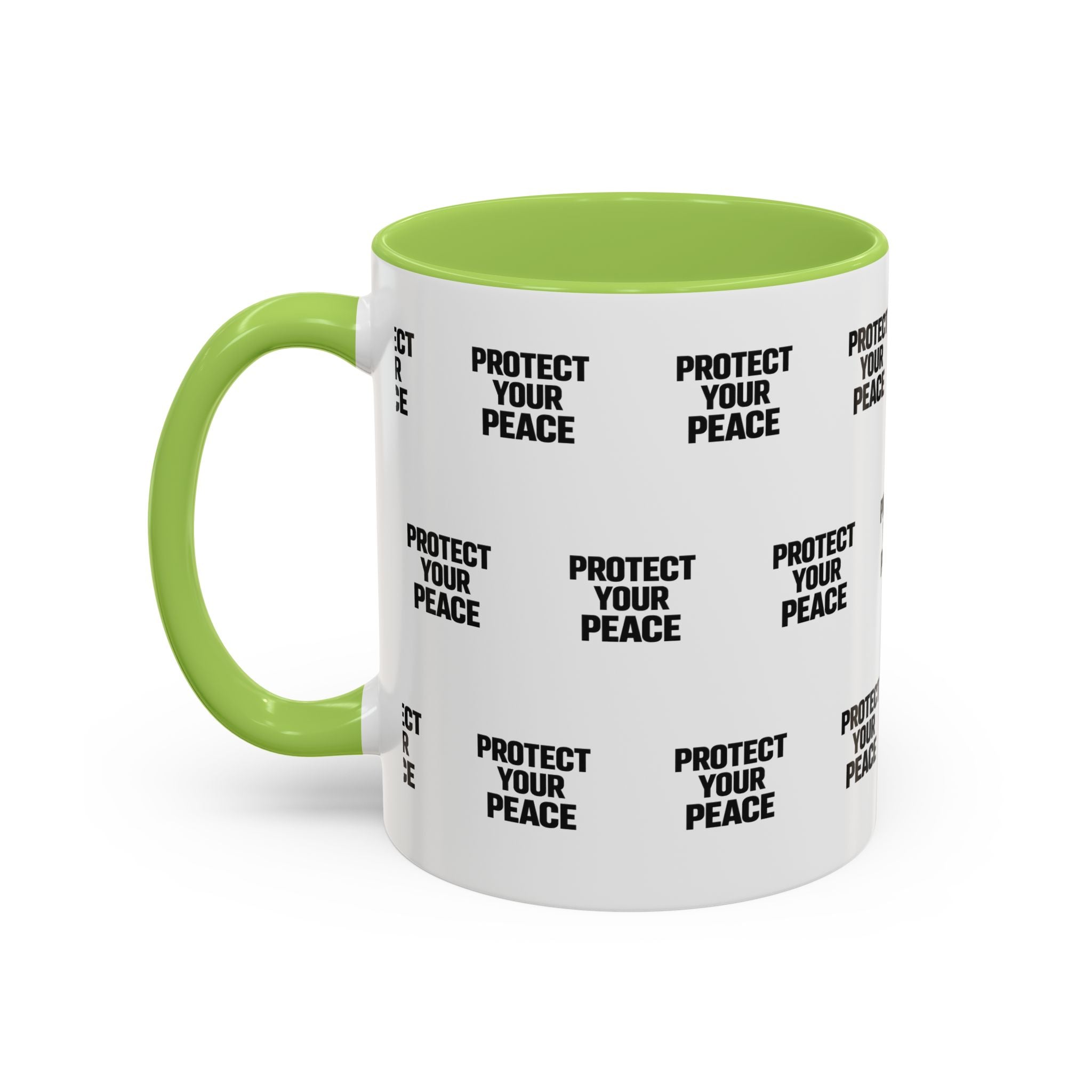 Protect Your Peace Accent Coffee Mug — Repeating Text 11/15oz