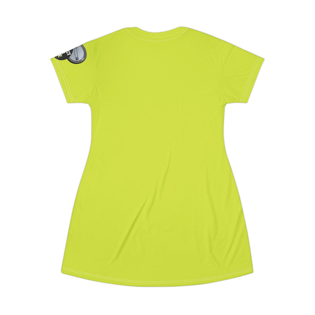 Neon Lime T-Shirt Dress graphic design I have a sound mind.sleeve graphic protect your peace.
