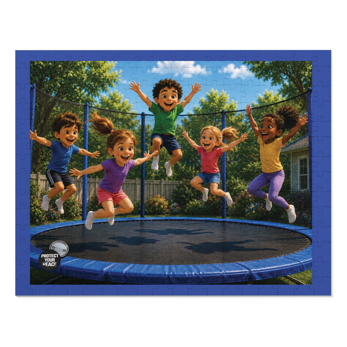 Kids Jumping on Trampoline Jigsaw Puzzle with Tin – 500-Piece Family Fun Puzzle