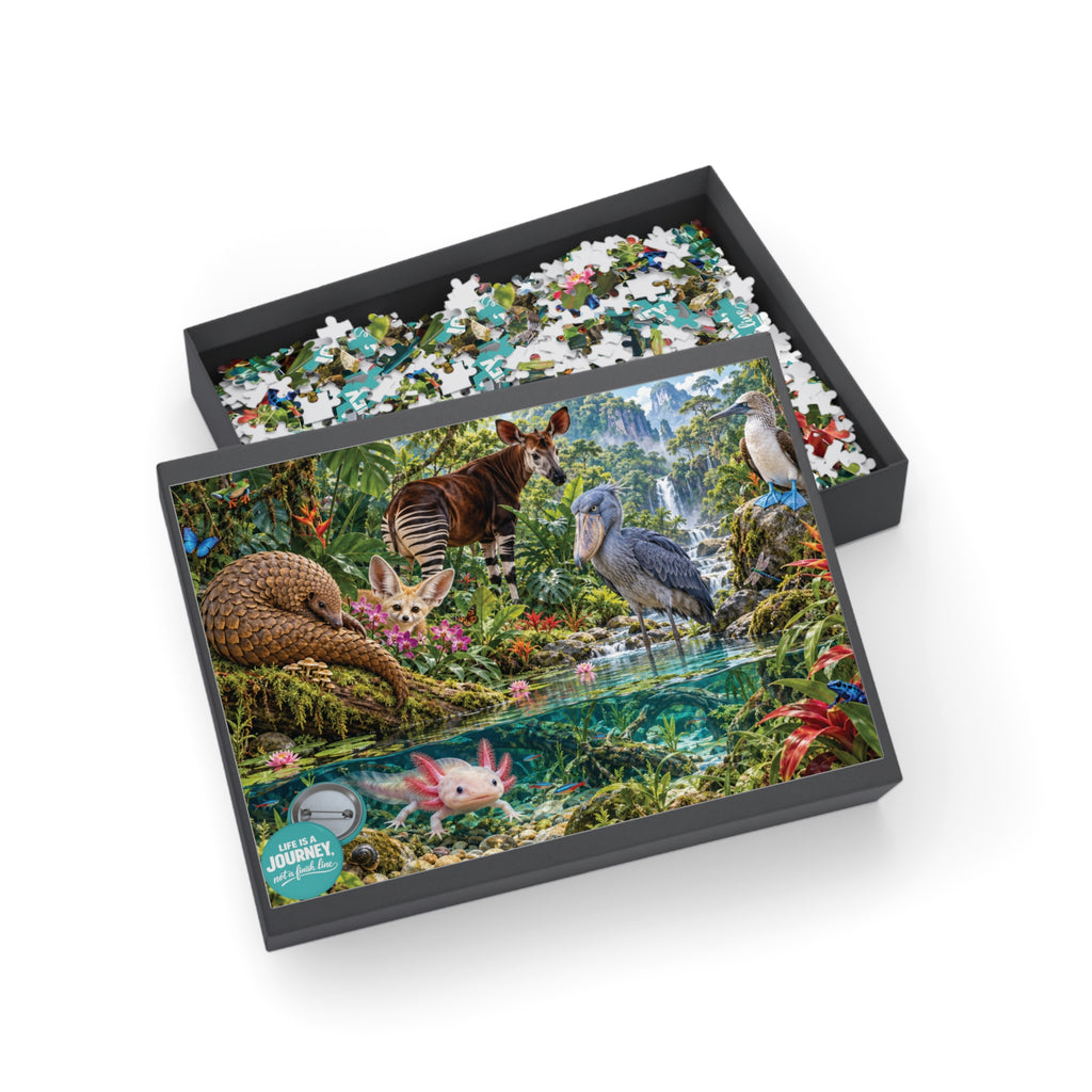 Rainforest Wildlife Jigsaw Puzzle – Axolotl, Shoebill & Exotic Animals (96–1000 pc)