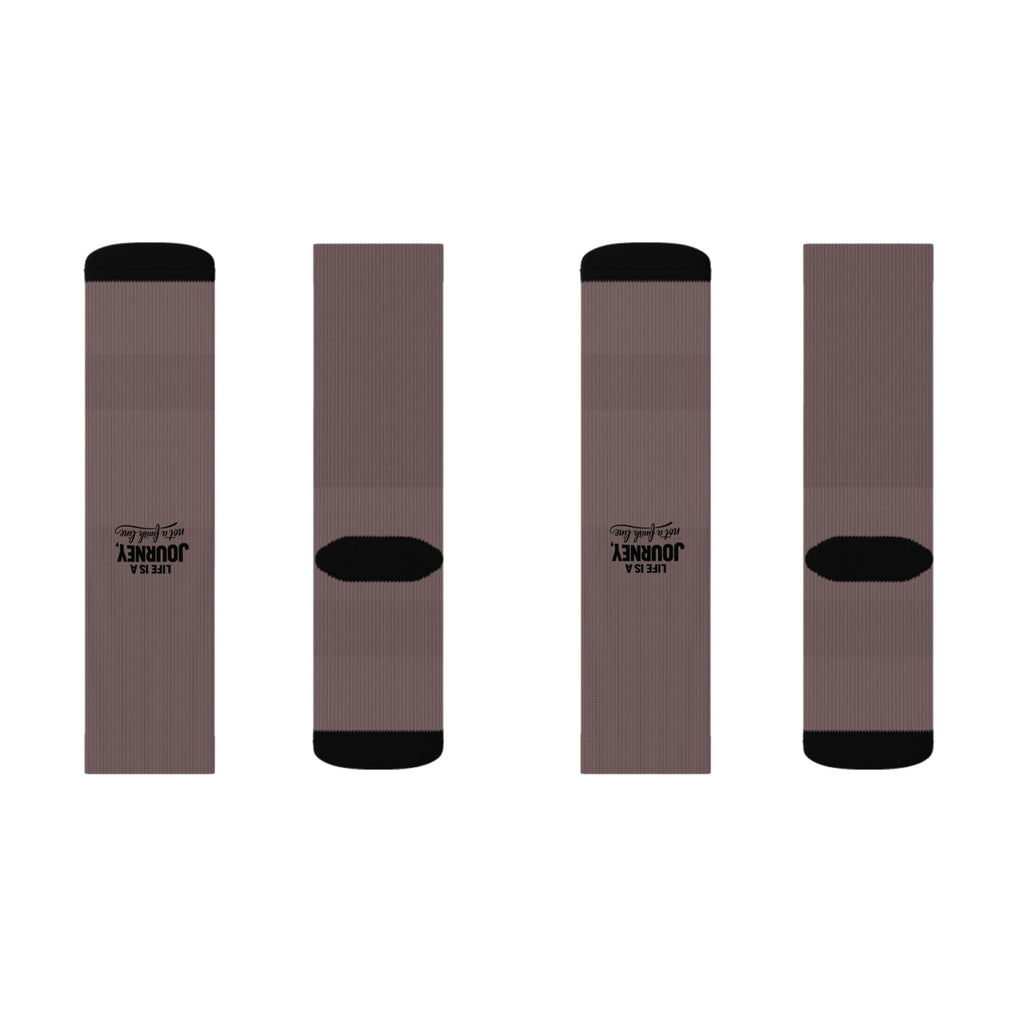 Life is a Journey not a finish line. Brown Ribbed Sublimation Socks — Custom Logo Crew Socks