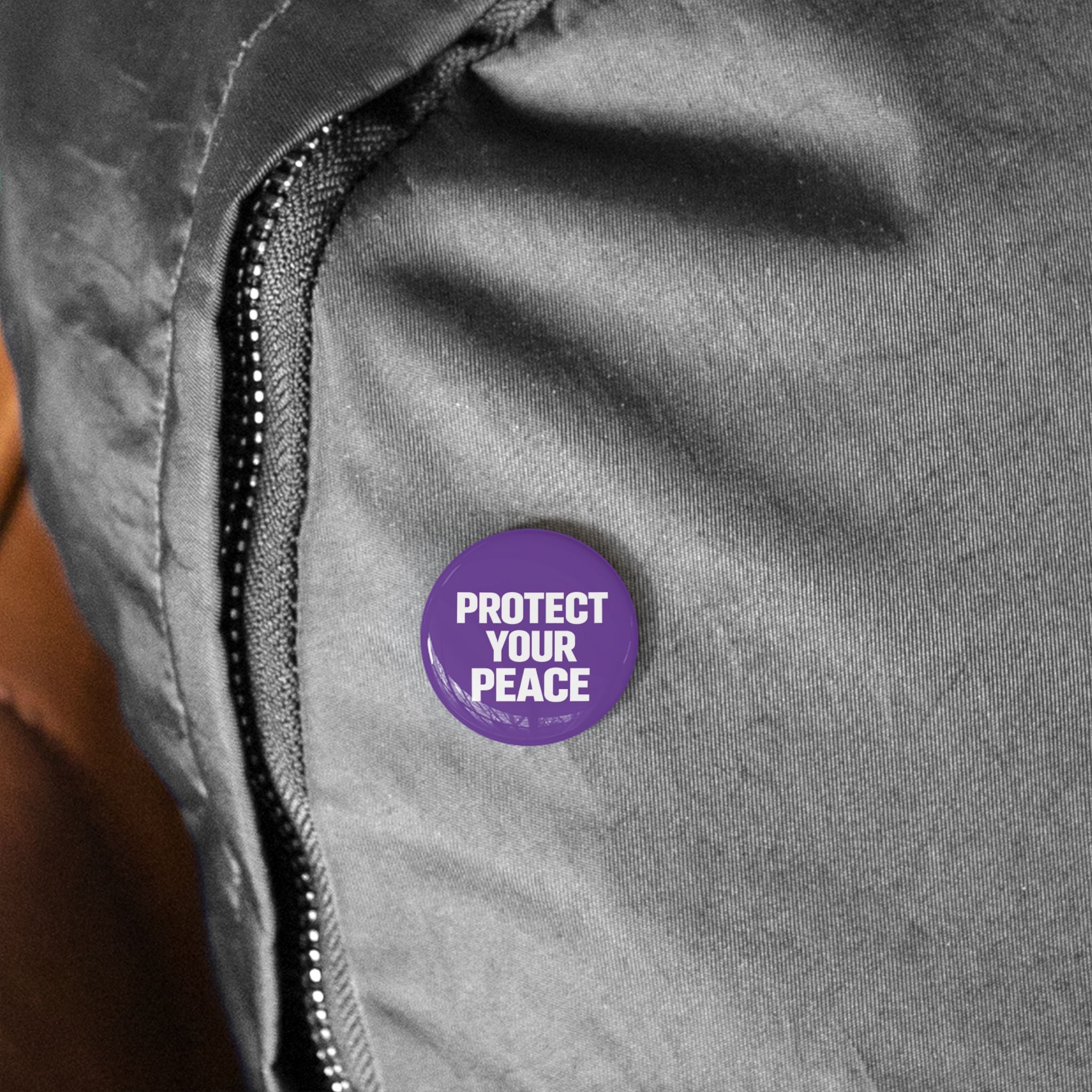 Protect Your Peace Round Pin — Purple Empowerment Button for Jackets, Bags, & Gifts