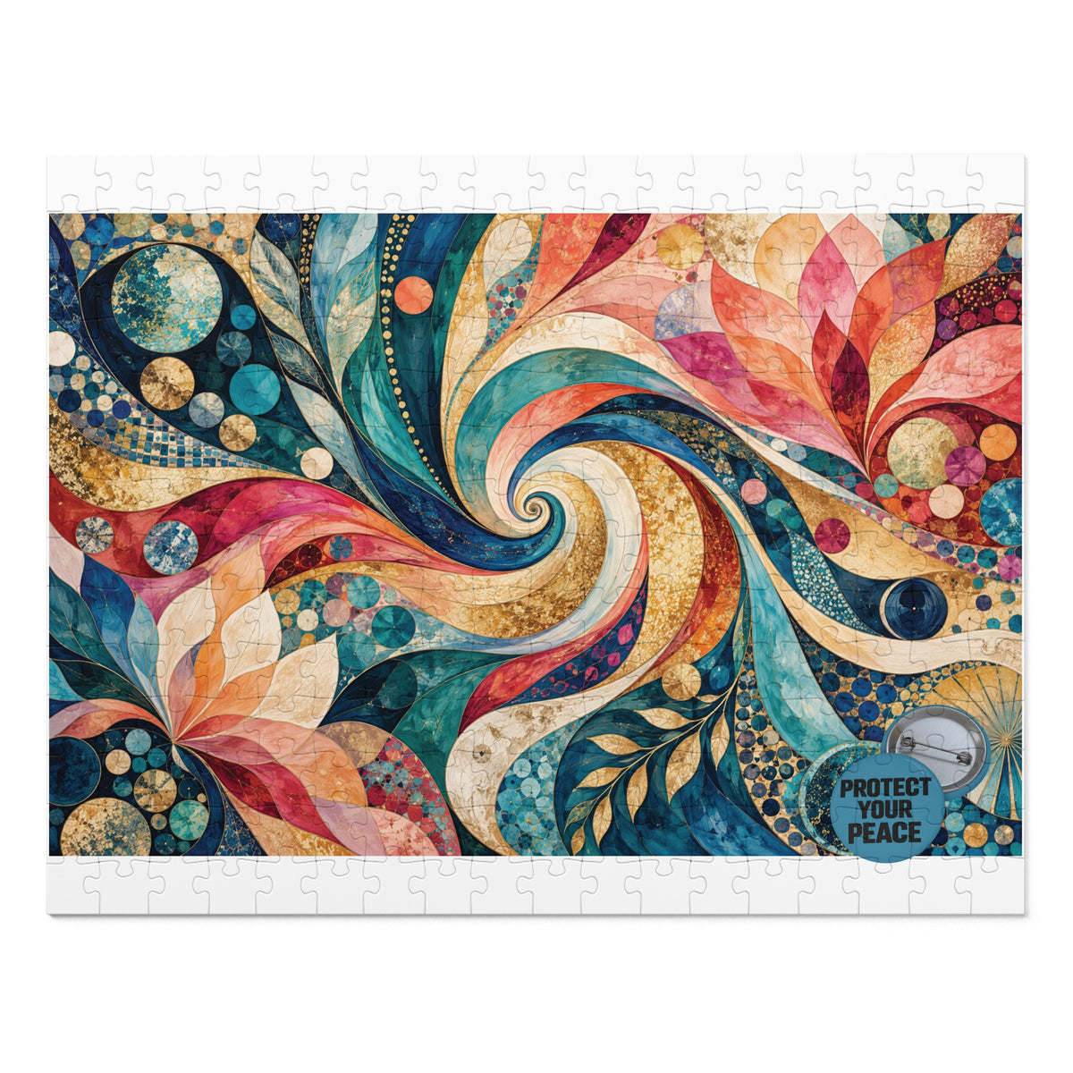 Colorful Swirl Art 500-Piece Jigsaw Puzzle with Tin — Abstract Floral Mandala Design