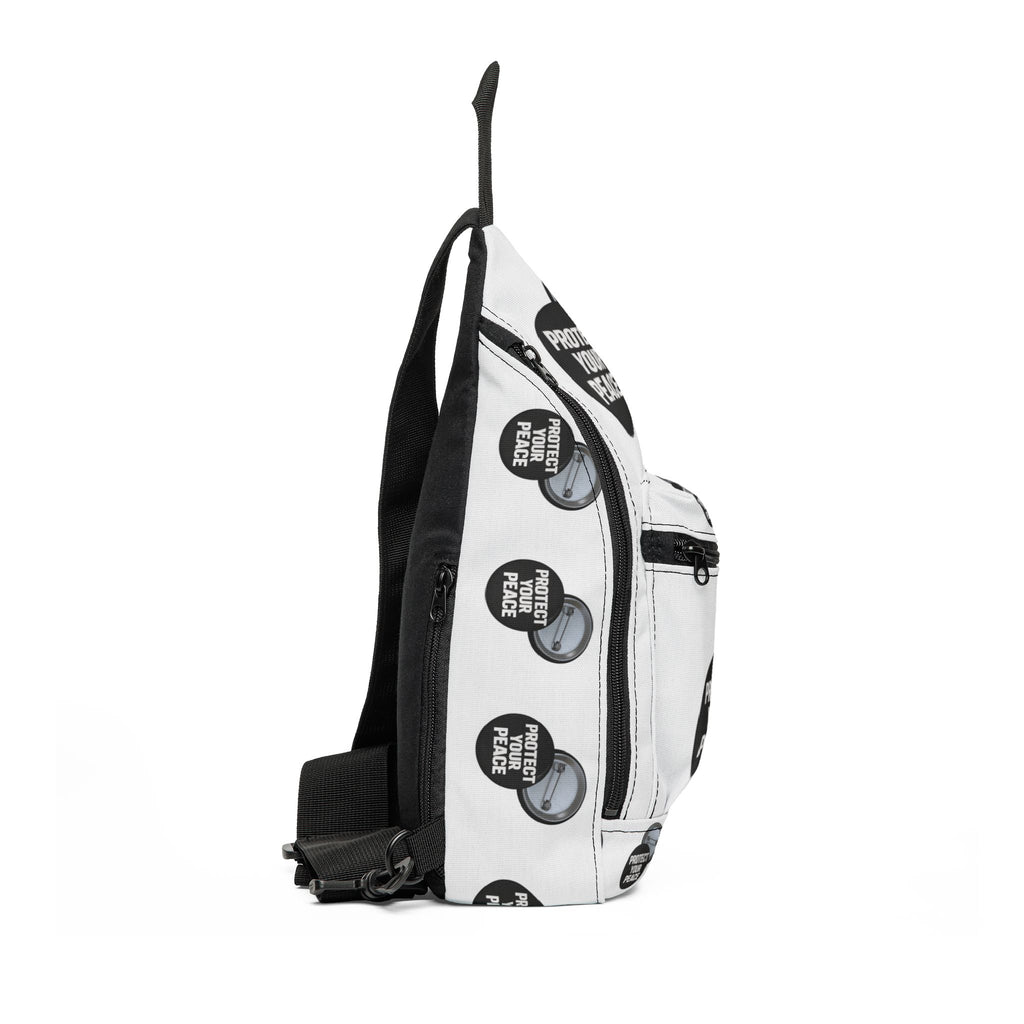 Protect Your Peace Sling Bag — White Graphic Crossbody Pack with Message