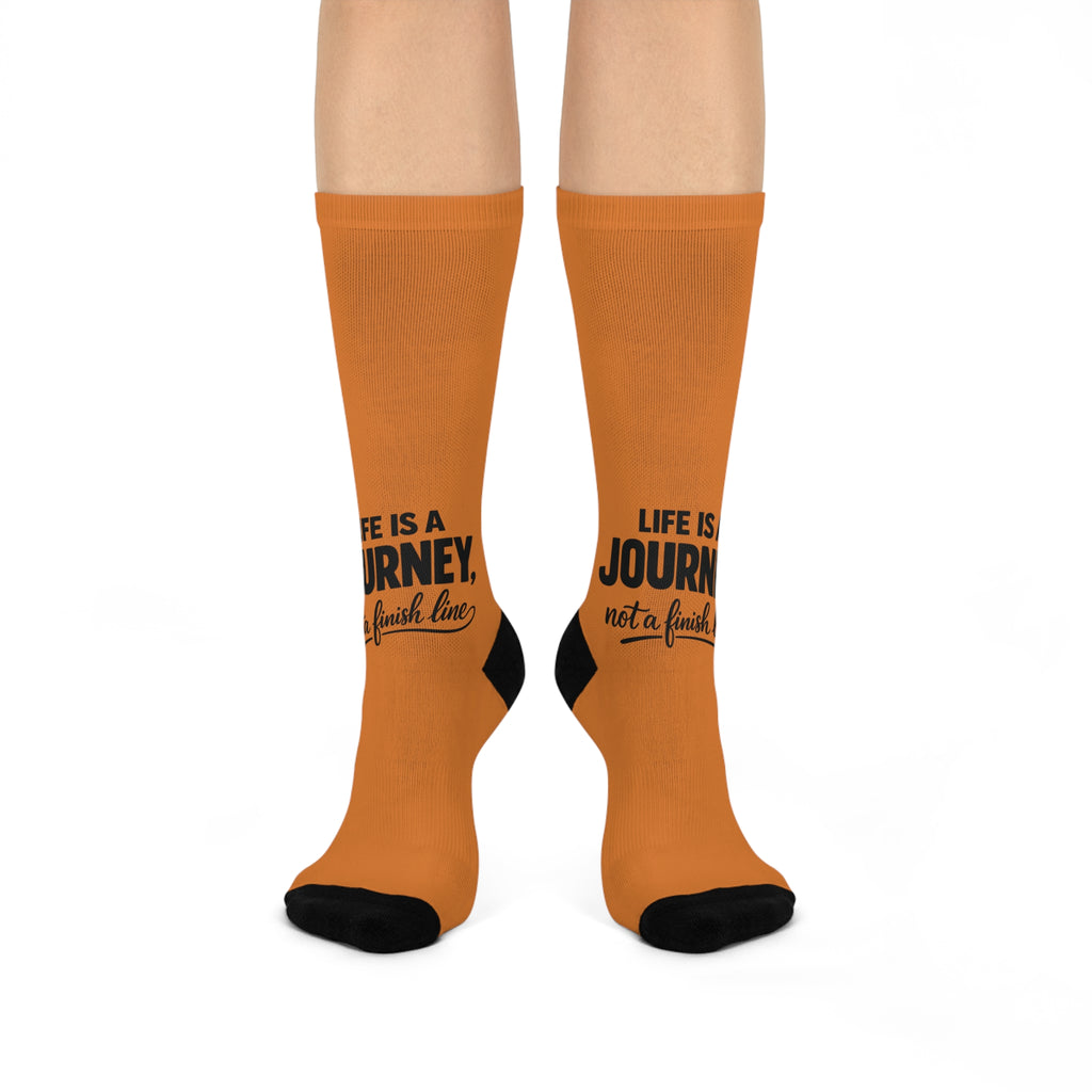 Orange Cushioned Crew Socks – "Life Is a Journey, Not a Finish Line" Motivational Athletic Socks