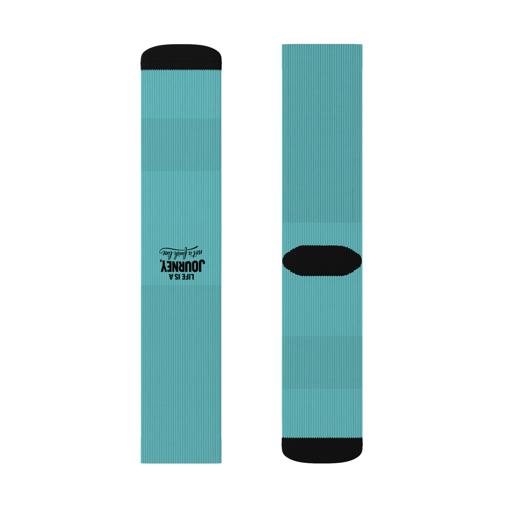 Teal Sublimation Crew Socks – Custom Full-Color Printed Athletic Socks Life is a Journey not a finish line.