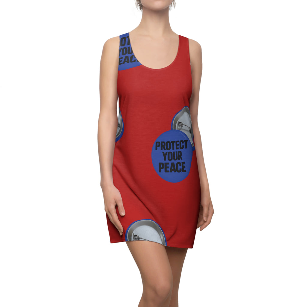 Protect Your Peace Racerback Dress — Red Button Print AOP