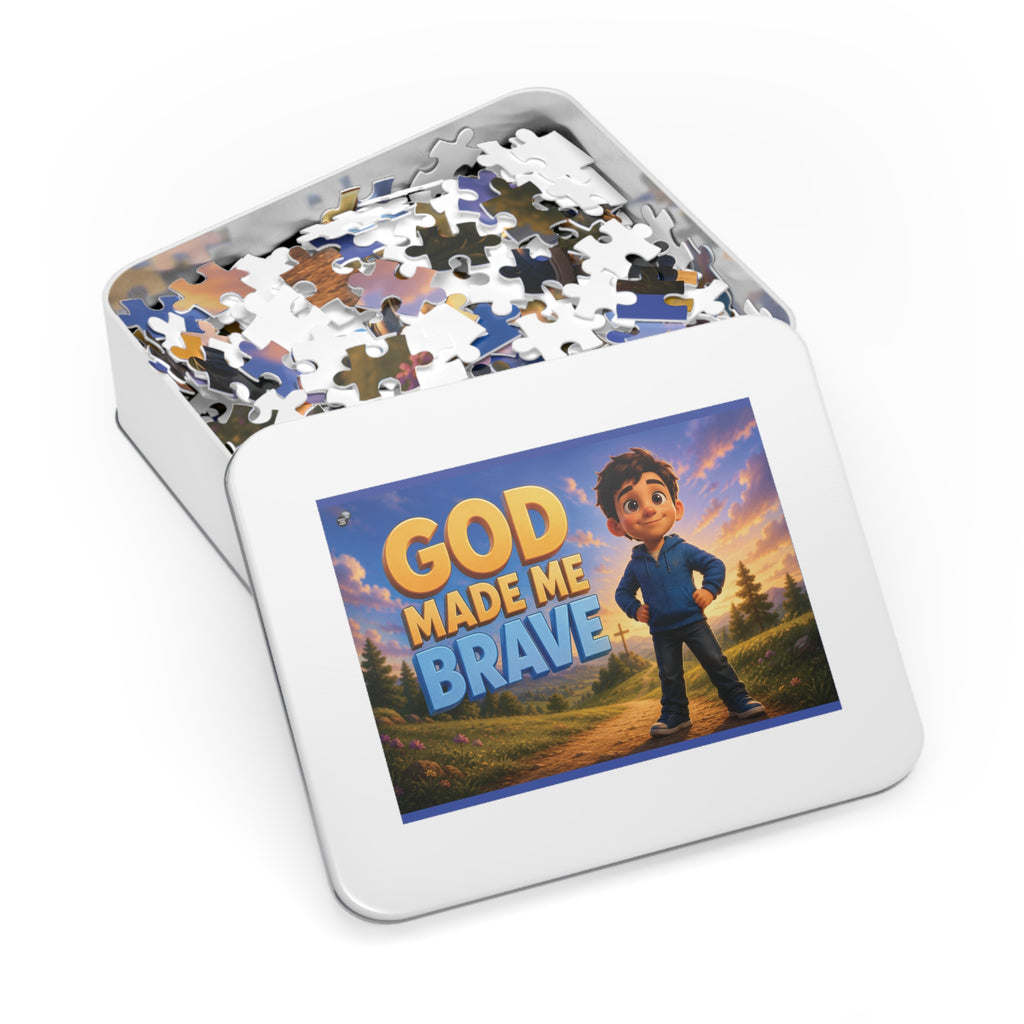 God Made Me Brave Kids Puzzle — 252-Piece Faith-Based Jigsaw with Tin