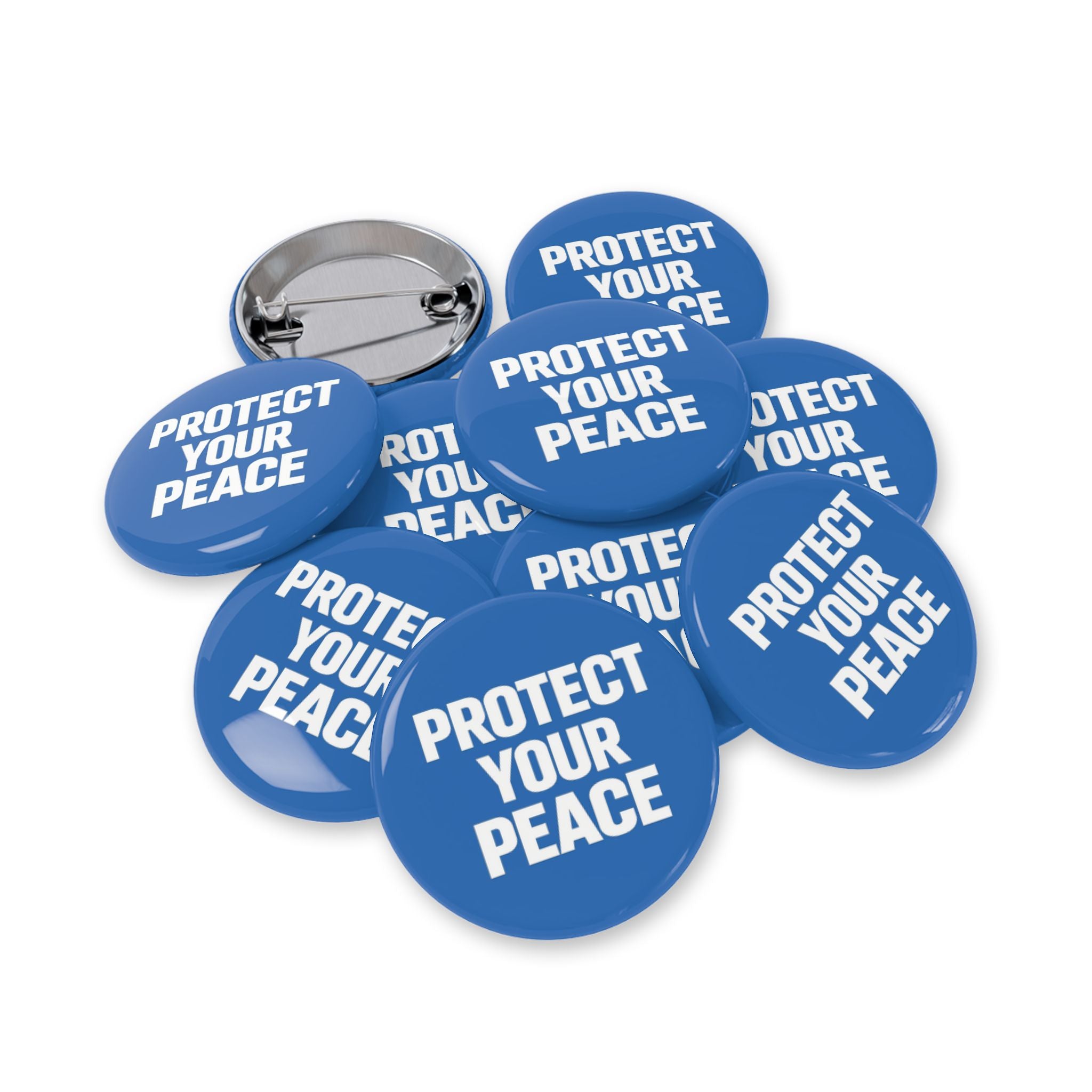 Protect Your Peace Round Pin — Blue Motivational Button Badge