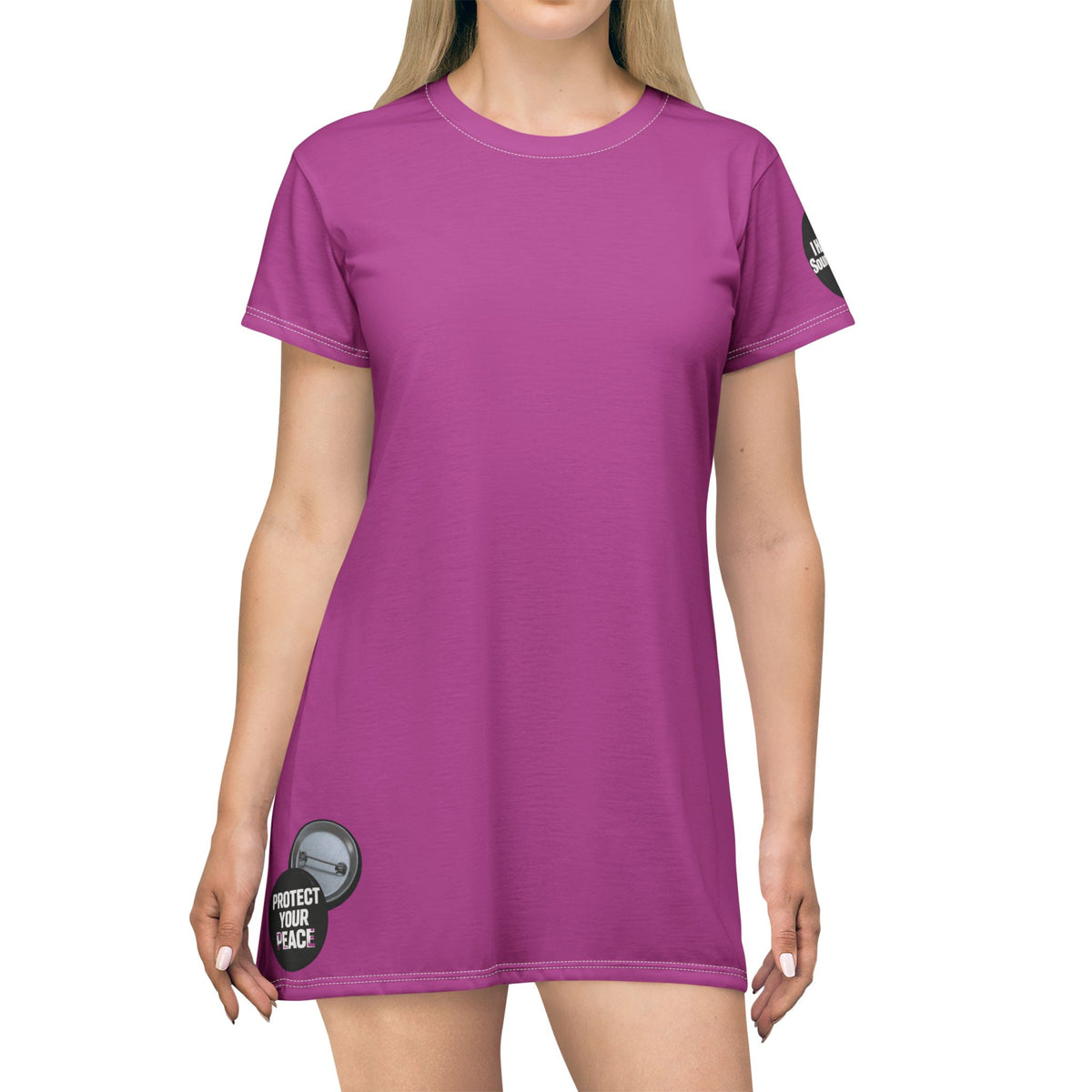 Vibrant Magenta T-Shirt Dress graphic design 'I Have A Sound Mind' graphic design sleeve protect your peace.