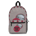 Protect Your Peace Button Backpack – Neutral Grey Daypack with Pink Badge Design