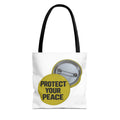 Protect Your Peace Tote Bag — Inspirational Yellow Button Graphic Tote