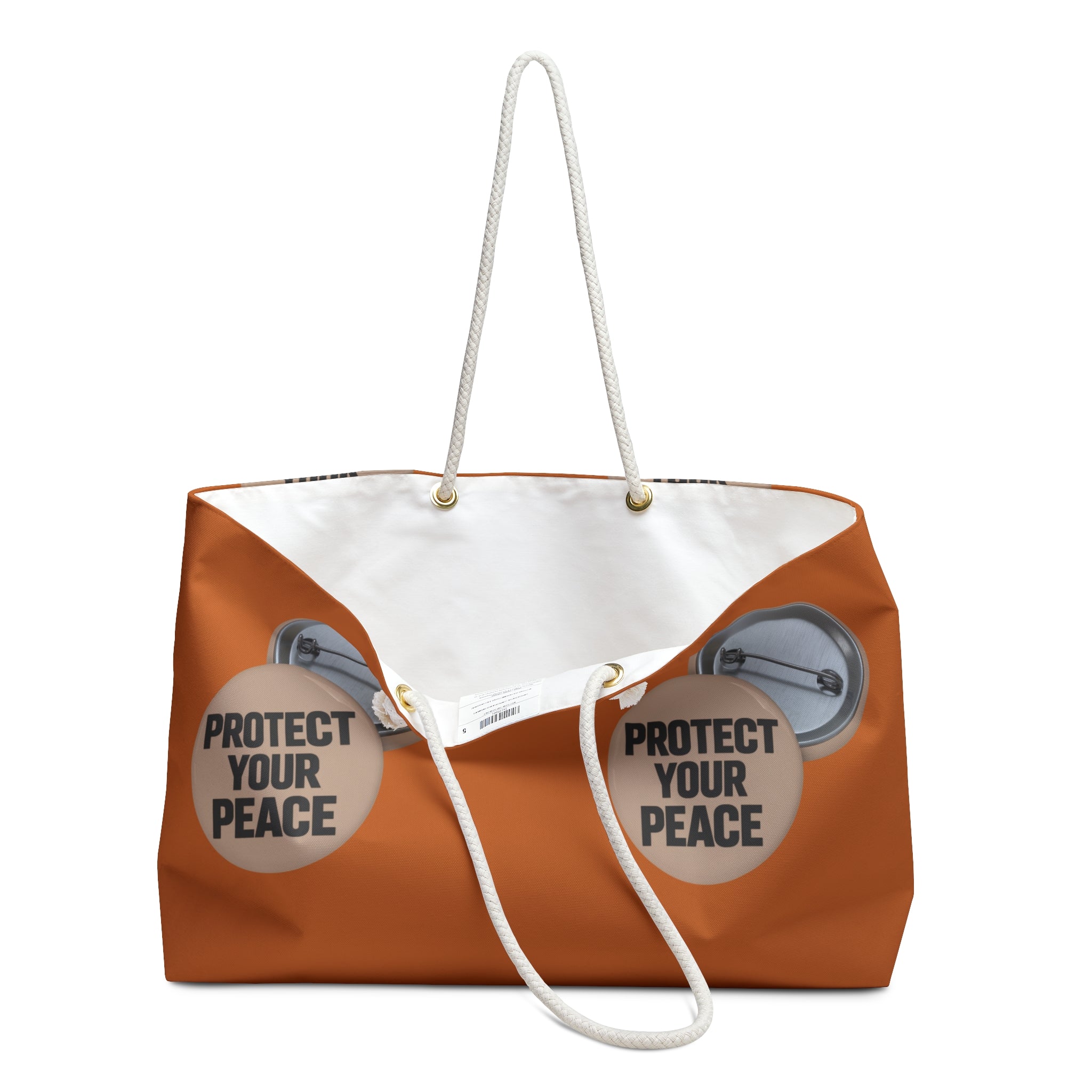 Protect Your Peace Weekender Bag – Bold Red Travel Tote with Button Pin Graphic