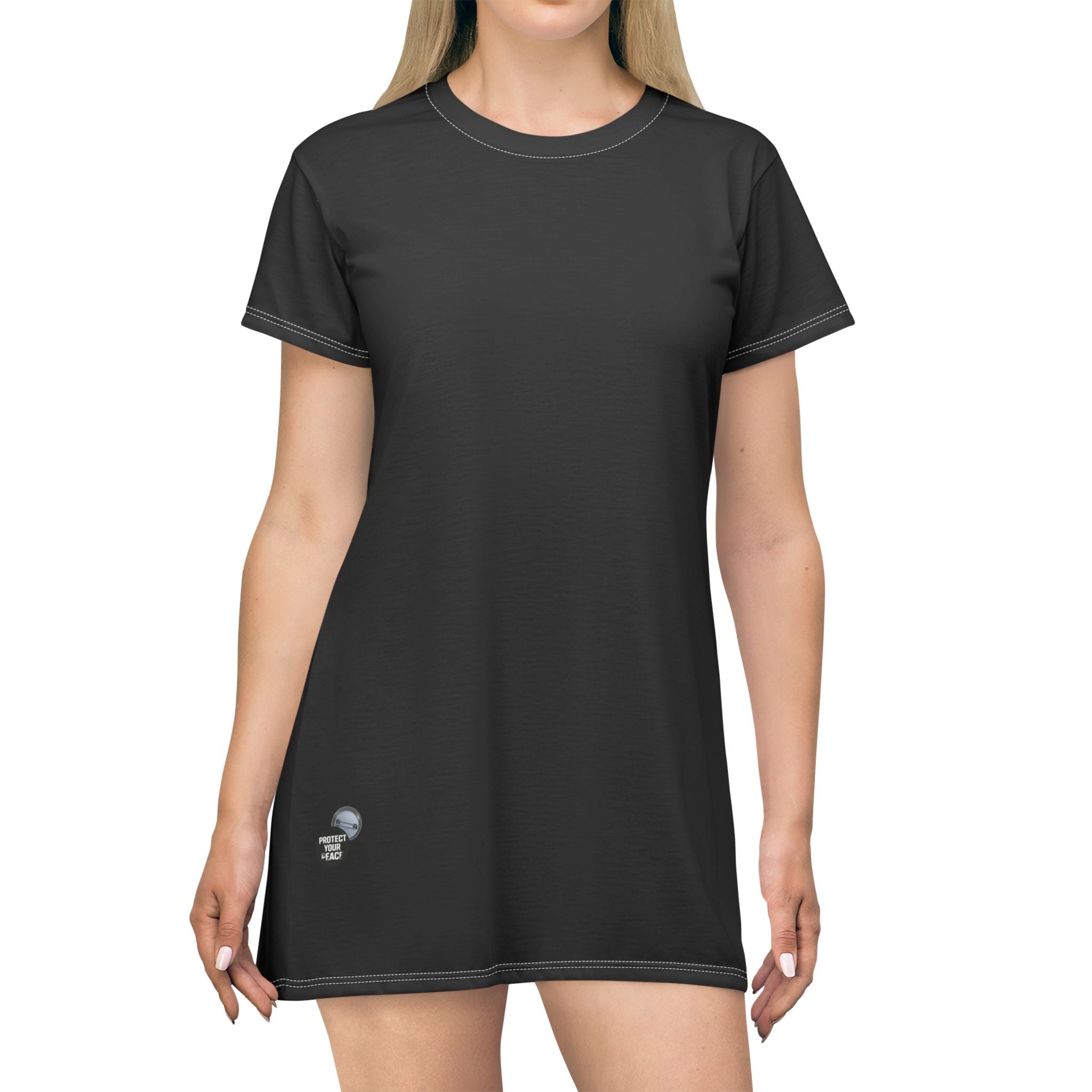 Protect Your Peace T-Shirt Dress — Graphic Black AOP Message Dress