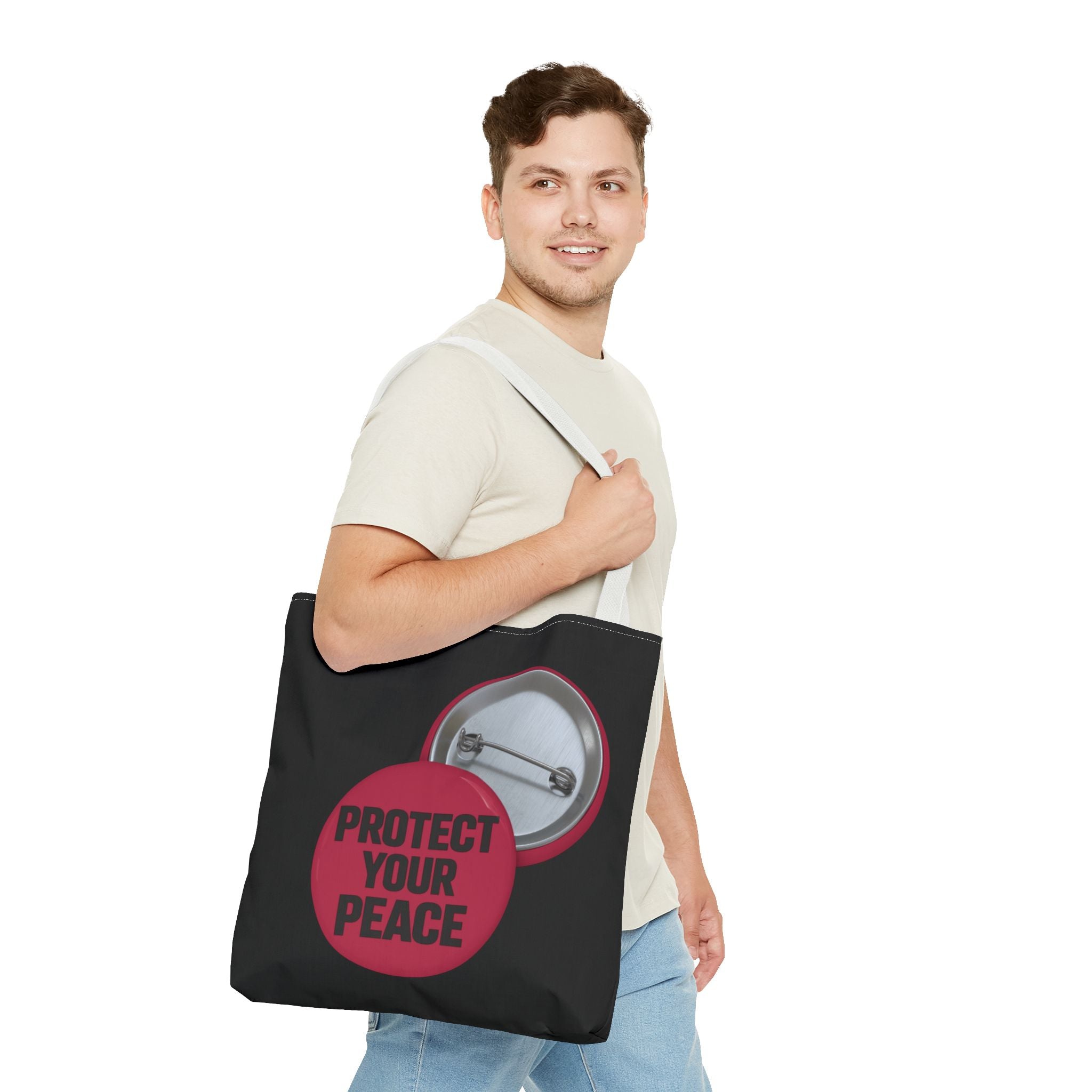 Protect Your Peace Button Graphic Tote Bag