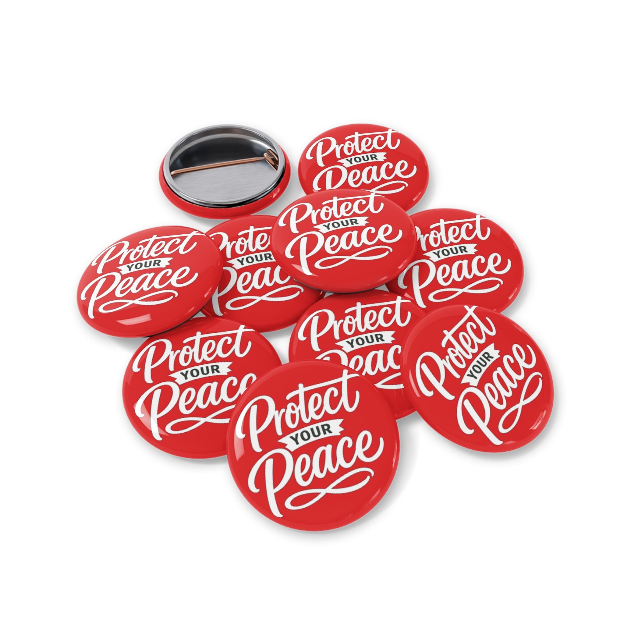 Protect Your Peace Round Pin – Red Motivational Button