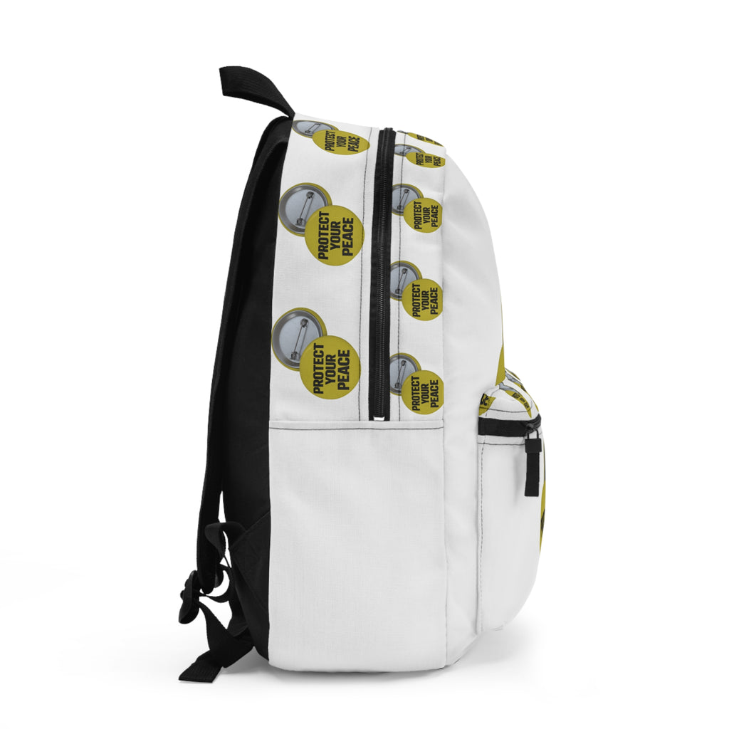 Protect Your Peace Backpack — Yellow Button Graphic Backpack for Students & Everyday Use