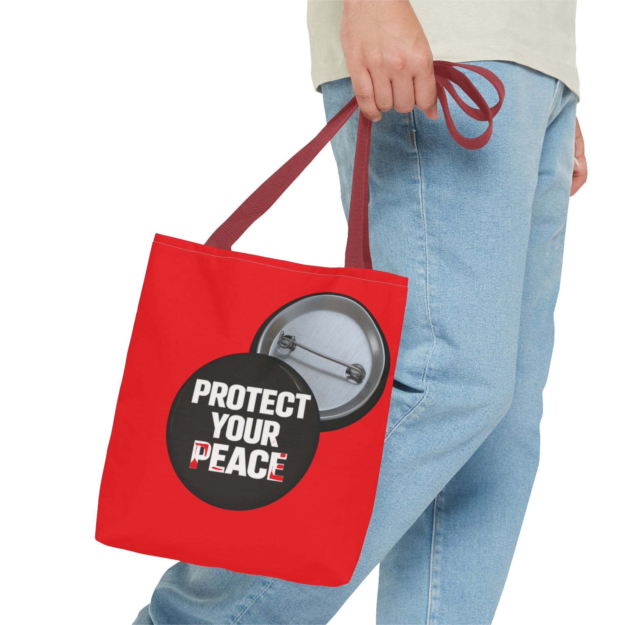 Tote Bag — "Protect Your Peace" Button Design All-Over Print Tote