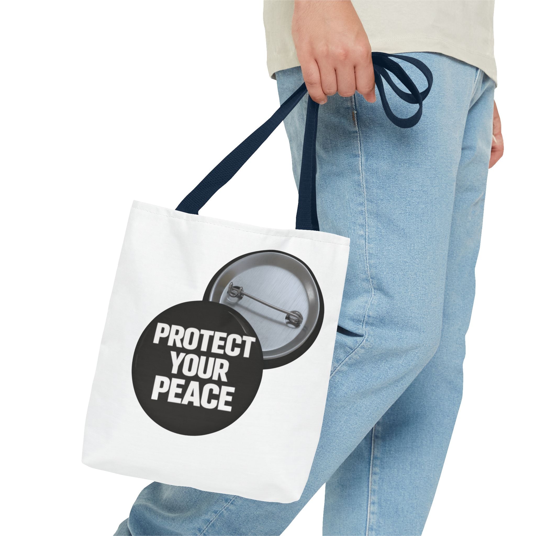 Tote — "Protect Your Peace" Button Design Cotton Tote Bag