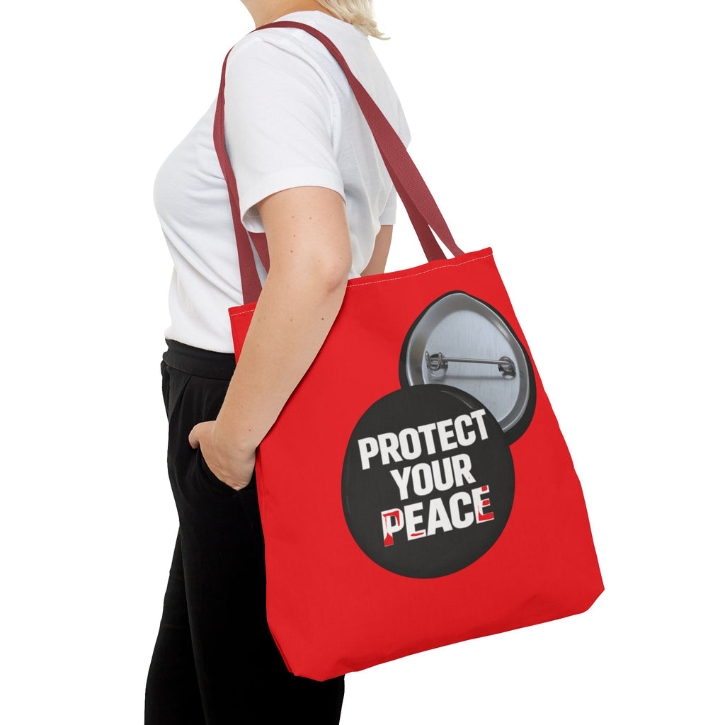 Tote Bag — "Protect Your Peace" Button Design All-Over Print Tote