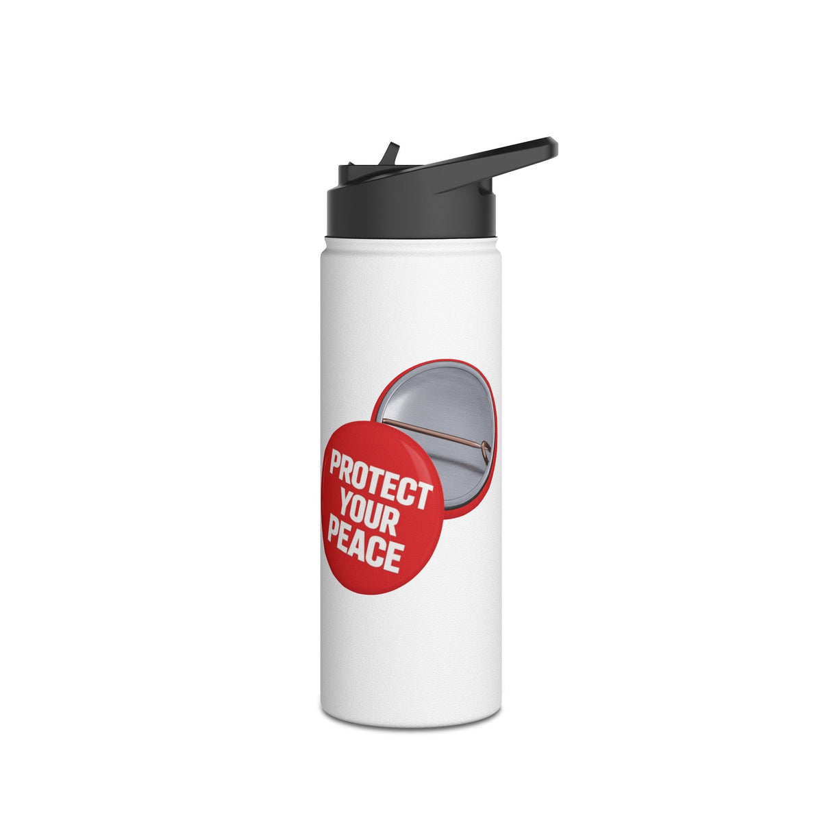 Stainless Water Bottle – “Protect Your Peace” Red graphic Design