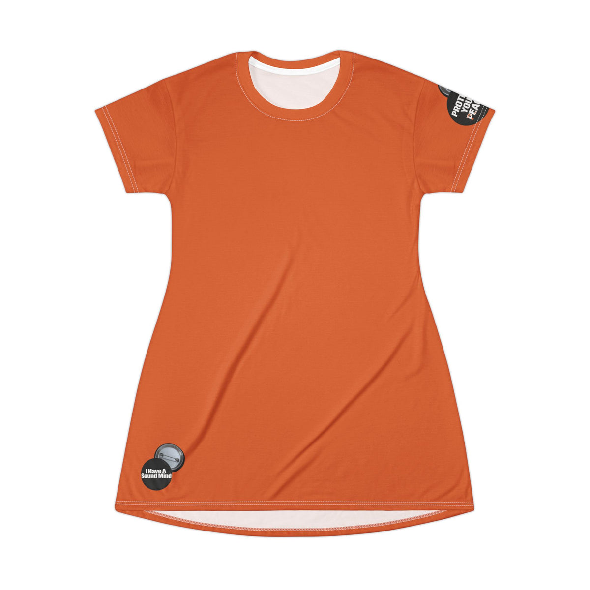 Orange T-Shirt Dress graphic design I have a sound mind and sleeve protect your peace.