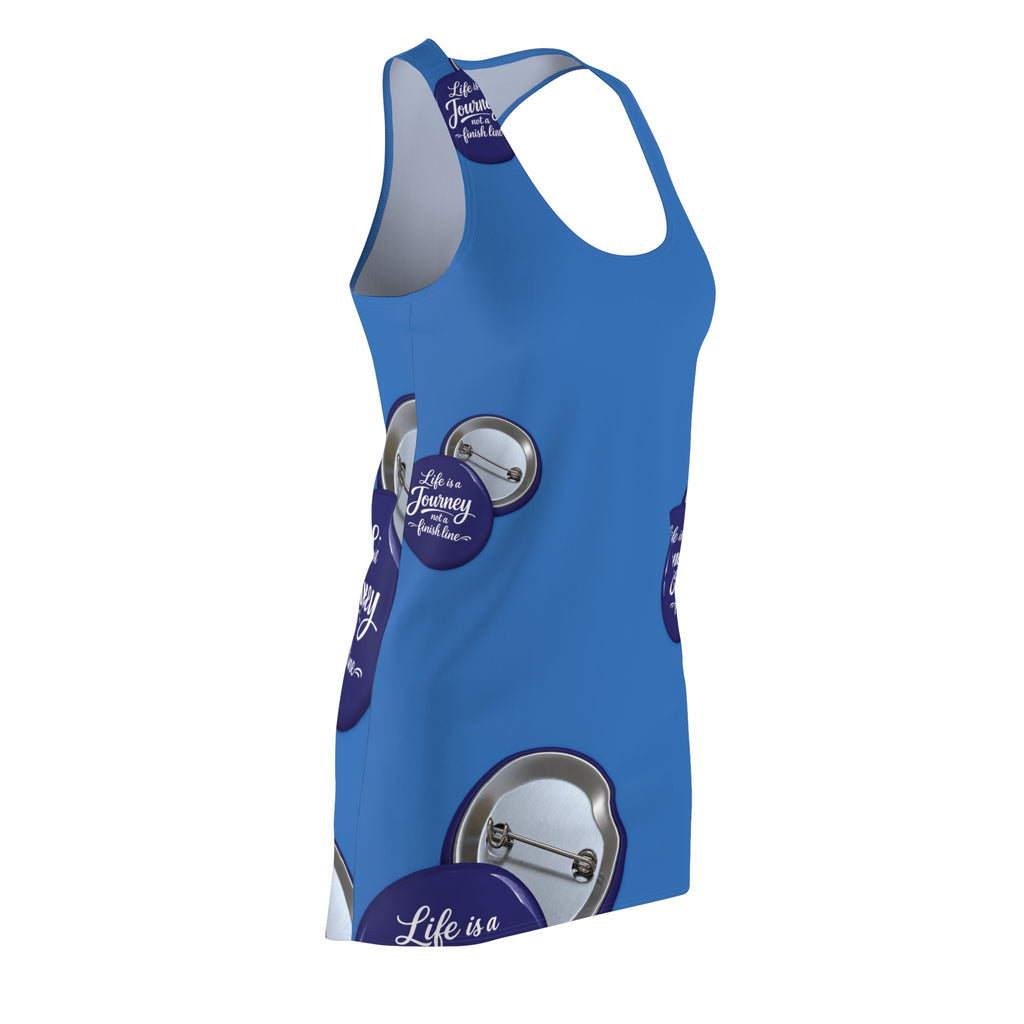 Racerback Dress - Blue "Life is a Journey" Button Print