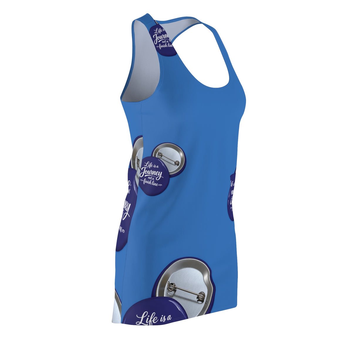 Racerback Dress - Blue "Life is a Journey" Button Print