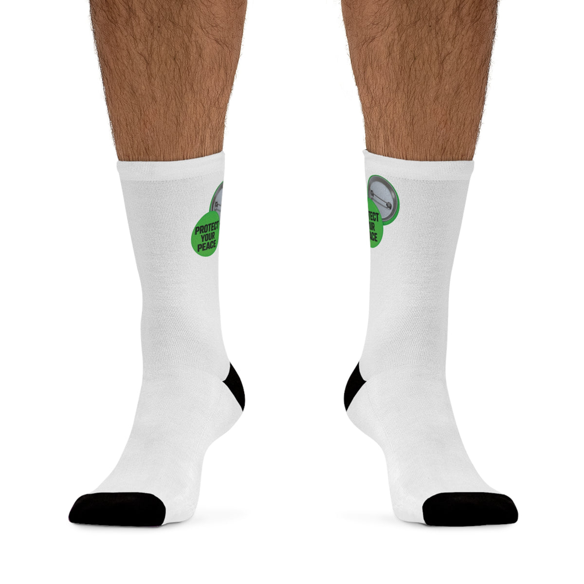 Playful Green Graphic  design protect your peace. Recycled Poly Socks