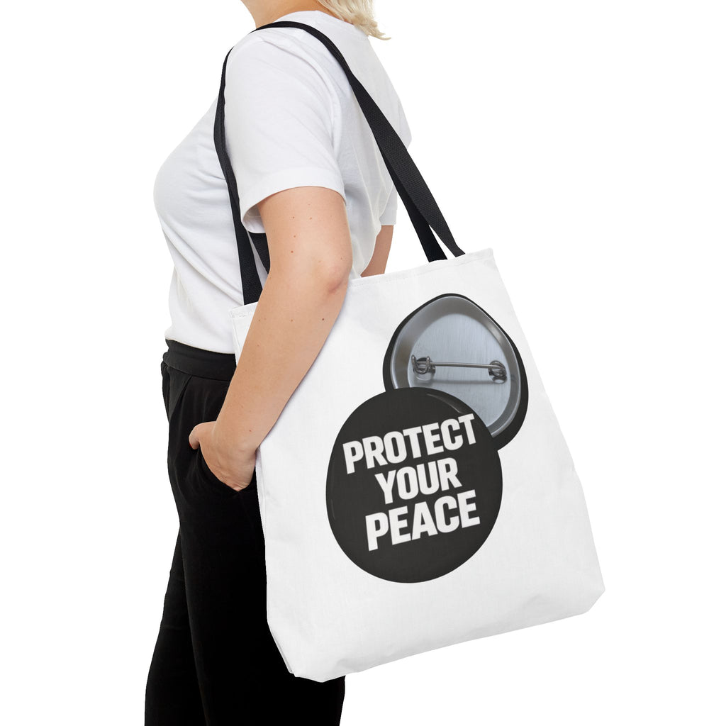 Tote — "Protect Your Peace" Button Design Cotton Tote Bag