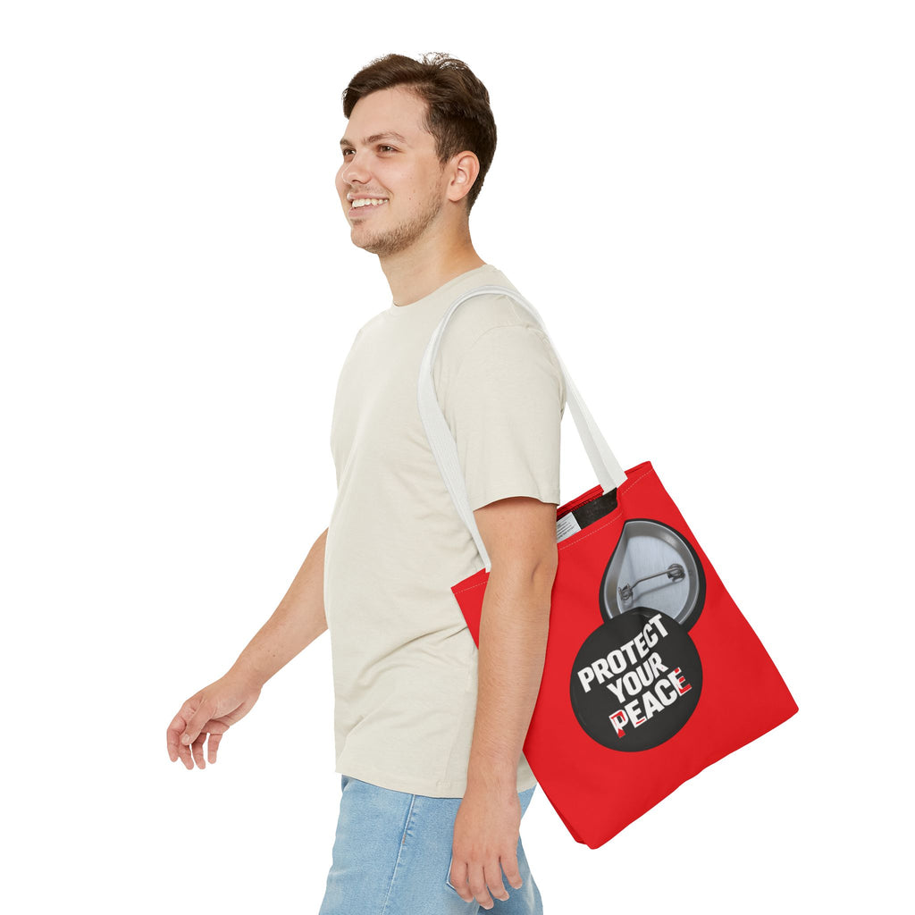 Tote Bag — "Protect Your Peace" Button Design All-Over Print Tote