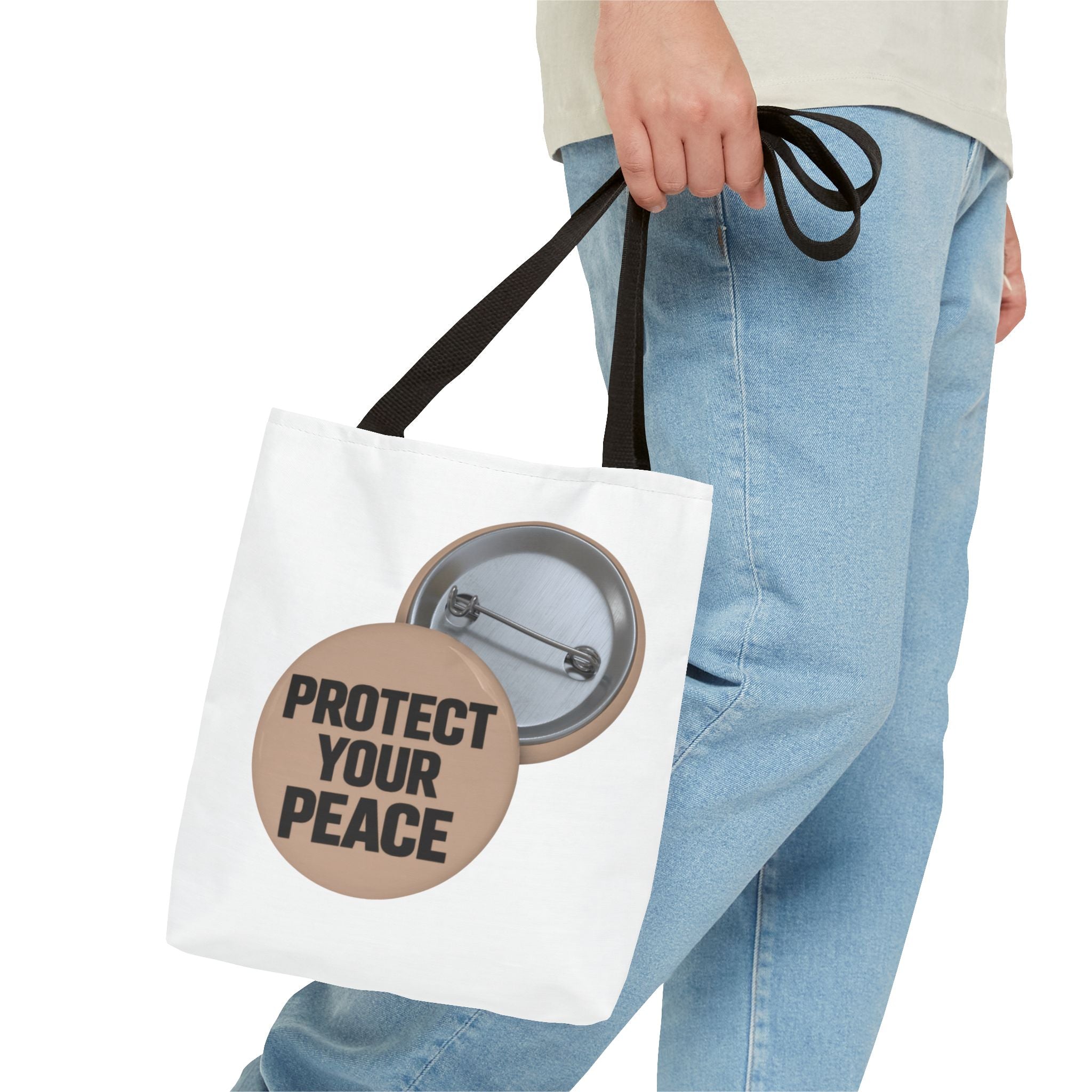 Protect Your Peace Button Tote Bag – Inspirational Everyday Carry
