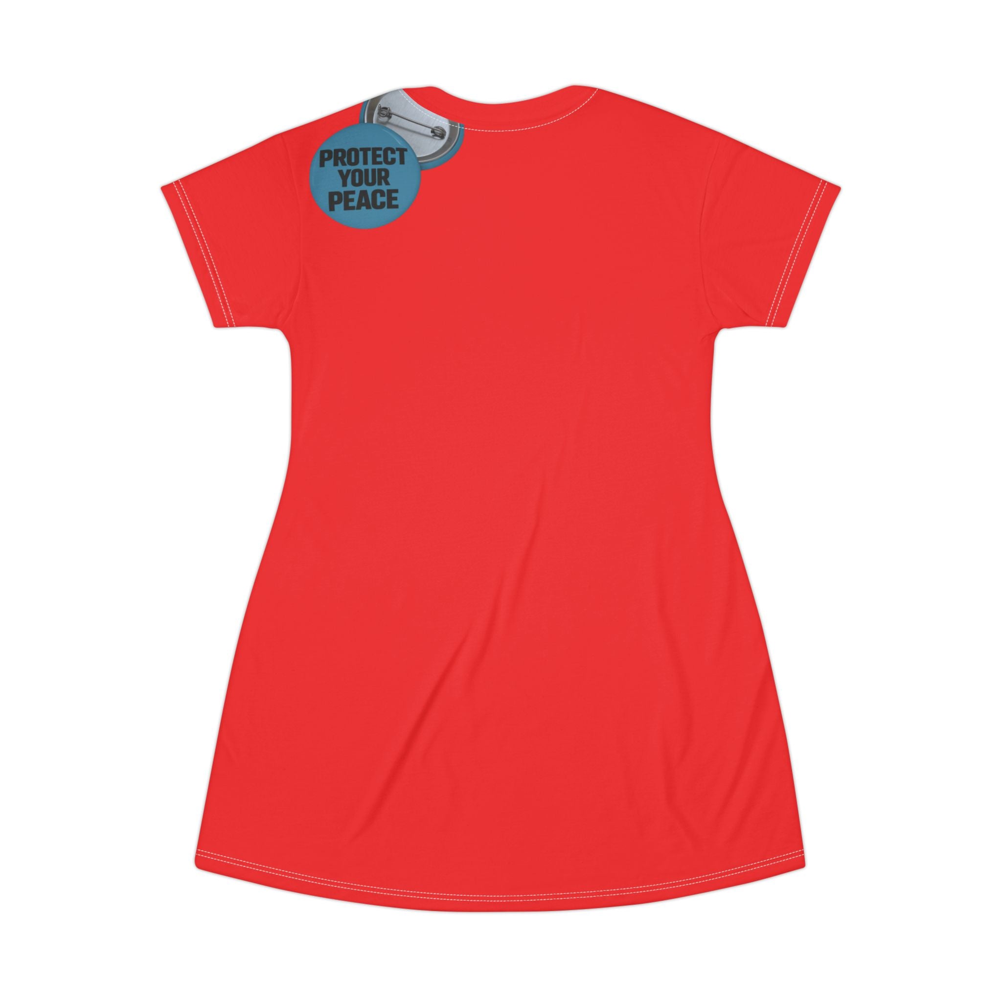 T-Shirt Dress — "Protect Your Peace" Tag Graphic AOP Women's Casual Dress
