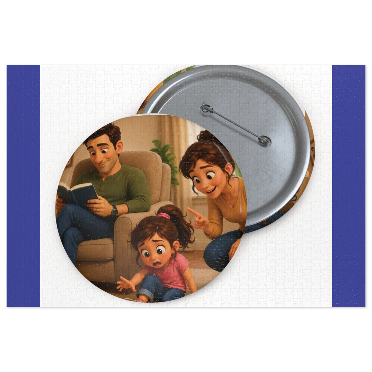 Family Movie Night Round Pin Puzzle with Tin — 252-Piece Keepsake Jigsaw