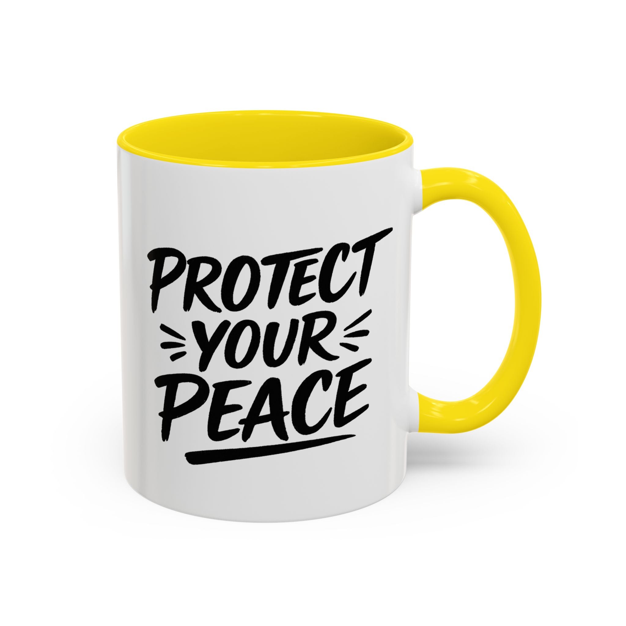 Protect Your Peace Accent Coffee Mug — Inspirational Black & White Ceramic